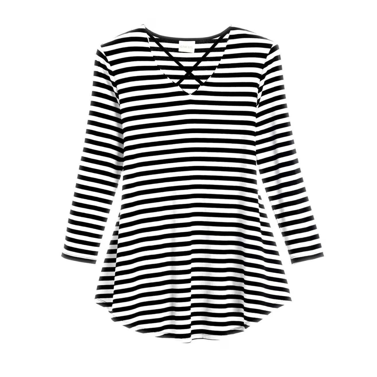 Vintage Chico's Striped Knit Top Criss Cross Neckline 3/4 Sleeve Black White Sz 1 (M-8) Womens Blouse Stretch Size M / US 6-8 / IT 42-44 - 4 Thumbnail