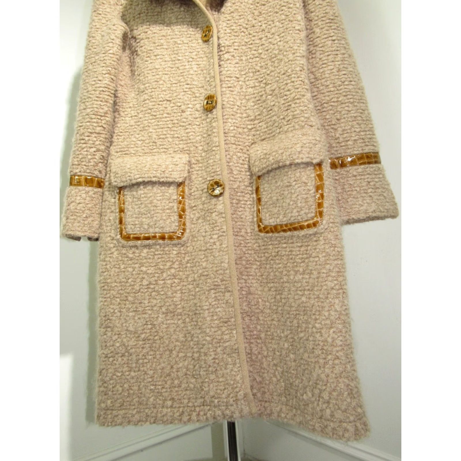 Escada VINTAGE ESCADA Women's Tan Virgin Wool Trench Coat 38 Lambskin Trim Coat Long Beige Womens 90s Designer Size XS / US 0-2 / IT 36-38 - 6 Thumbnail