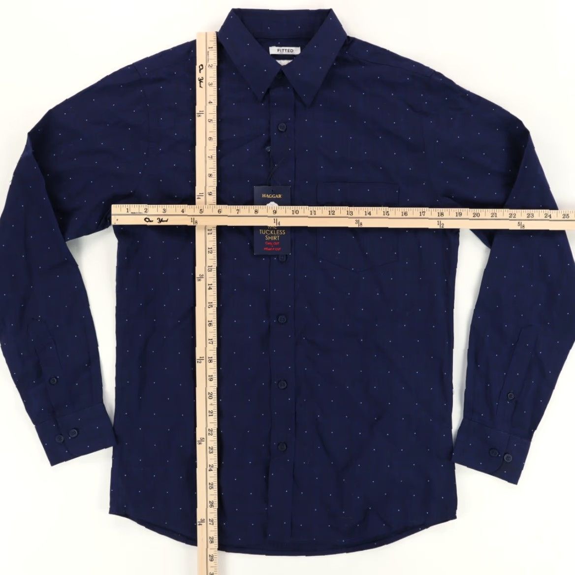 Haggar Haggar Shirt Navy Blue Men's S Long Sleeve Button Up Dotted Tuckless Cotton Blend Regular Fit Shirt Size US S / EU 44-46 / 1 - 3 Thumbnail