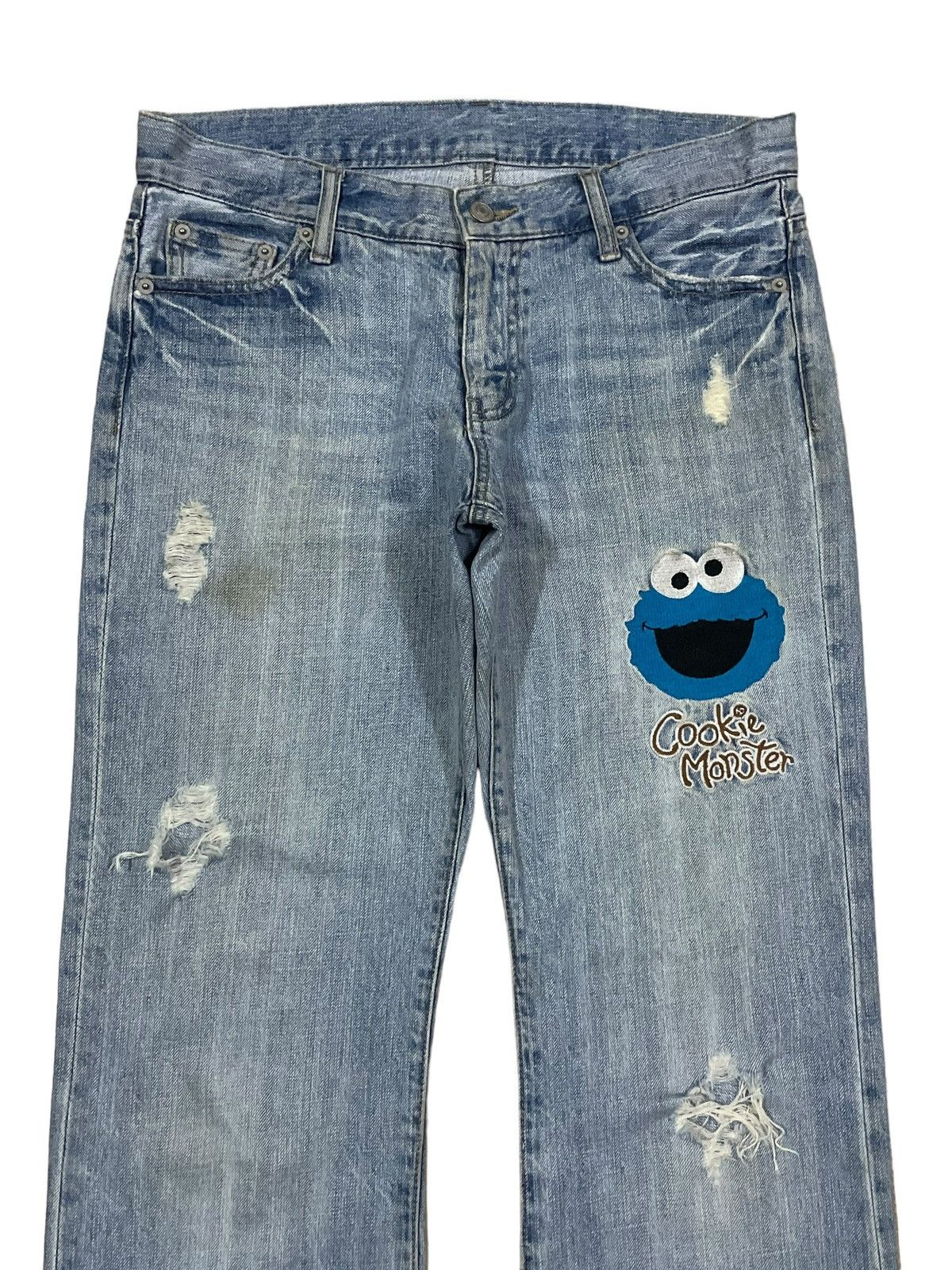 Cartoon Network Y2K Denim Cookie Monster Embroidery Distressed Rappers Jeans Size US 32 / EU 48 - 2 Thumbnail