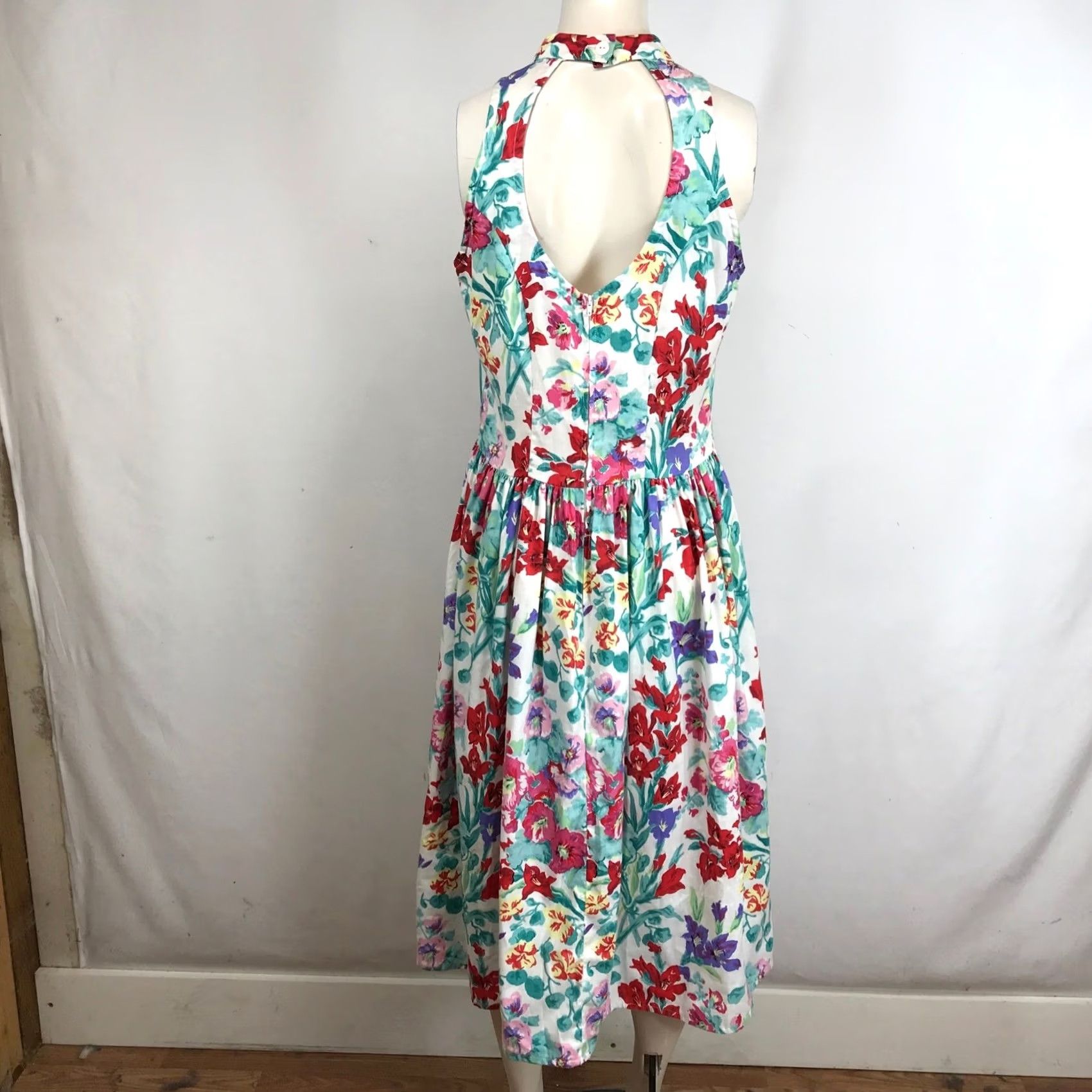 Vintage VINTAGE Brittany Nicole Women Halter Midi Dress 11/12 Floral White Sundress Size L / US 10 / IT 46 - 5 Thumbnail