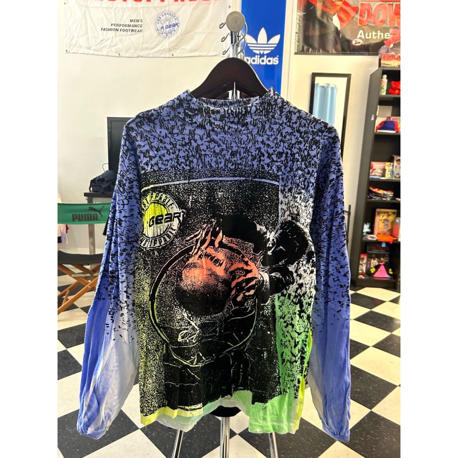 image of Vintage La Gear Airbrush Basketball Long Sleeve Shirt Mens Size L 90's Usa Made in White