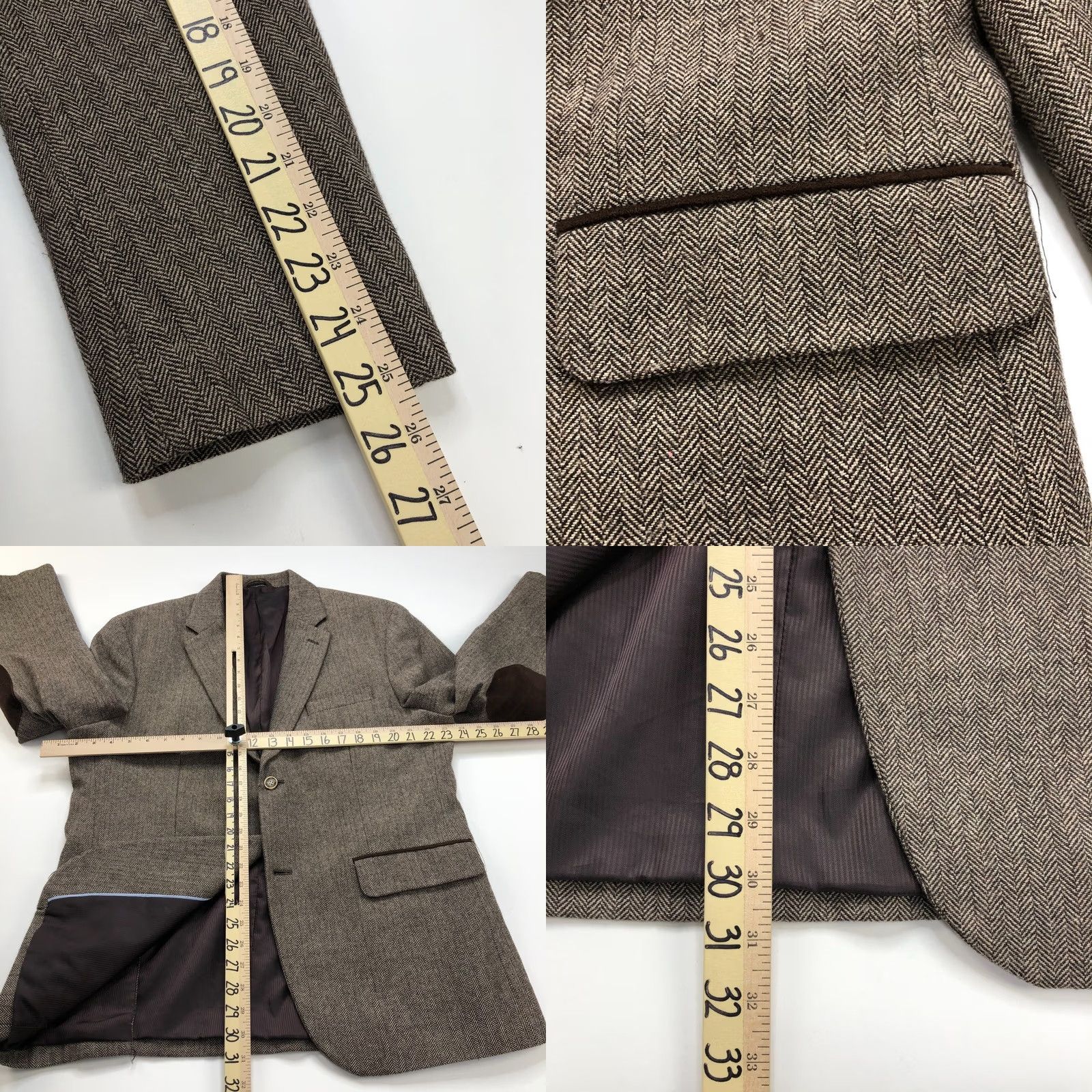 Tasso Elba Tasso Elba Sport Coat Jacket Brown Herringbone Wool-Blend Notch Lapel 2-Button 4-Button Sleeve Double-Vented Regular L Mens Size US L / EU 52-54 / 3 - 8 Thumbnail