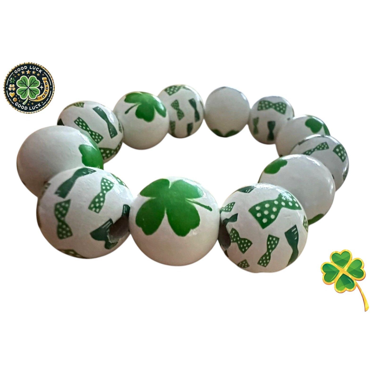 Handmade Luck of the Irish Clover Wood Beaded Stretch Bracelet St Pat Size ONE SIZE - 7 Thumbnail