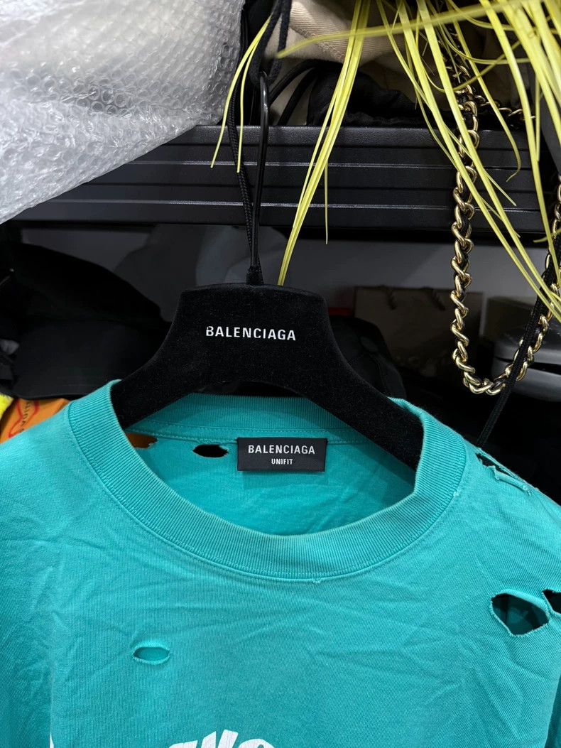 Balenciaga Balenciaga Teal Ripped Short Sleeve Size US XS / EU 42 / 0 - 3 Thumbnail