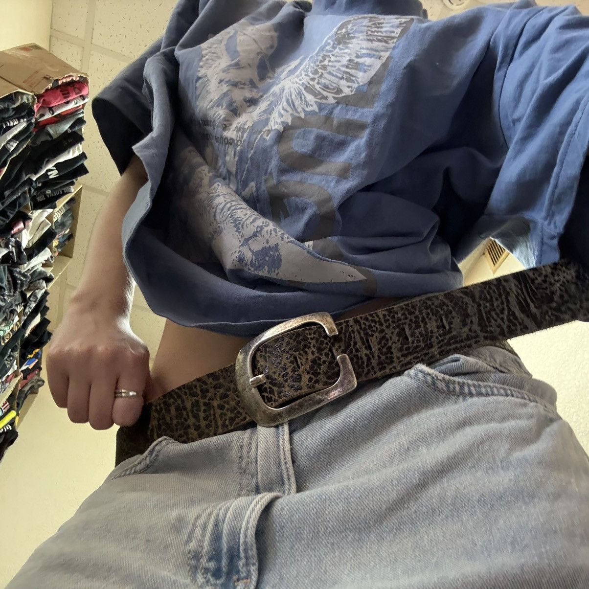 Vintage Vintage 90s Japanese Woven Leather Belt Goth Grunge Boxy OS Size ONE SIZE - 1 Thumbnail
