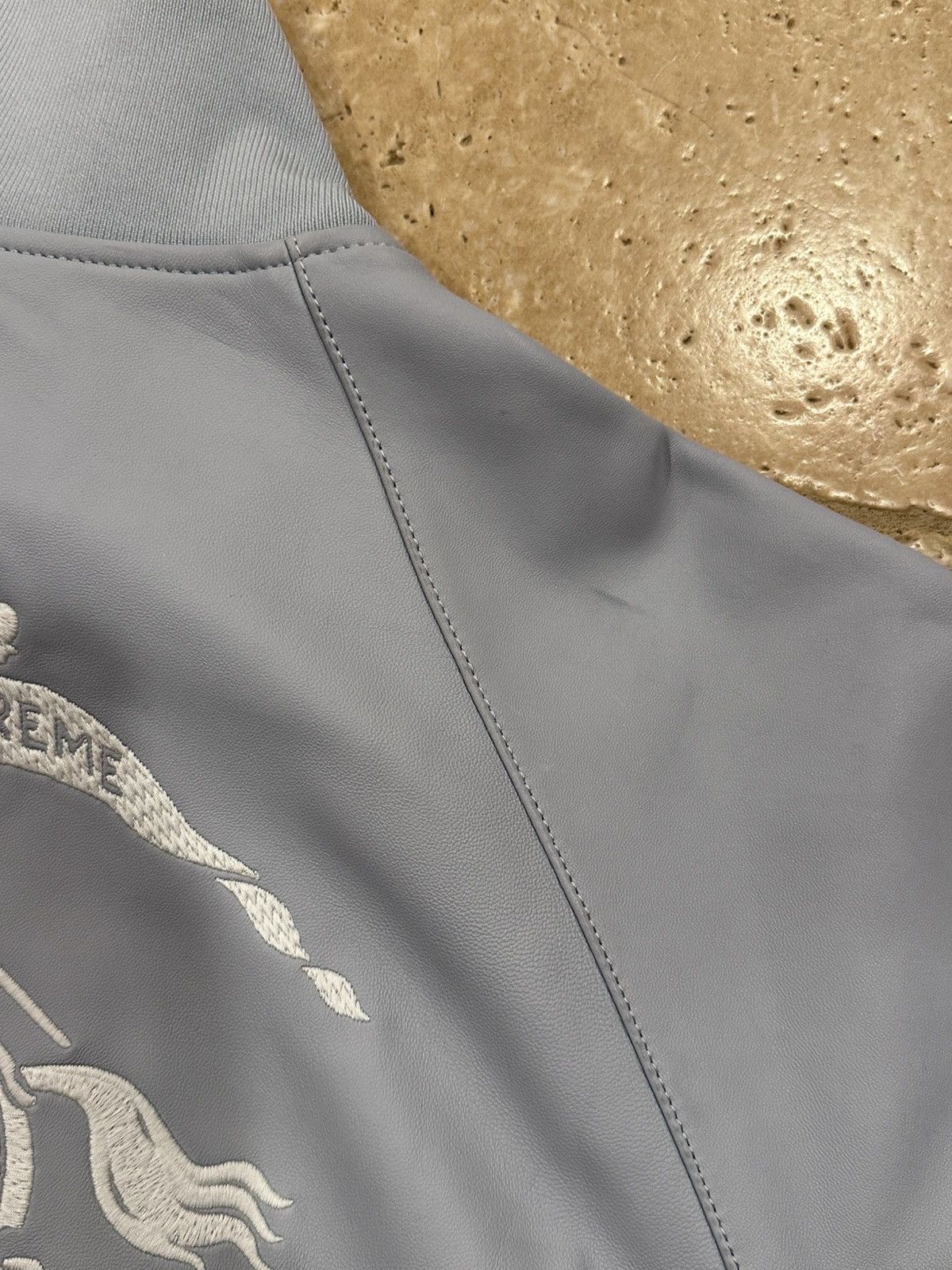 Burberry × Supreme Supreme Burberry Pastel Blue Embroidered Leather Zip Jacket Size US L / EU 52-54 / 3 - 14 Thumbnail