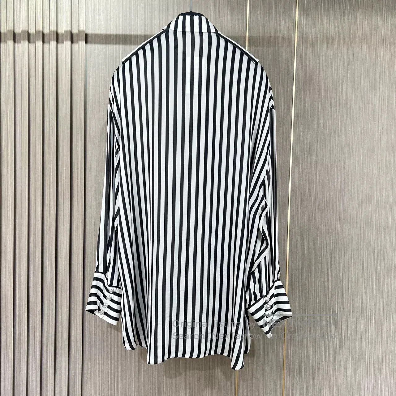 Balmain Balmain Silver Button Silk Striped Shirt. Size XXS / US 00 / IT 34 - 2 Thumbnail