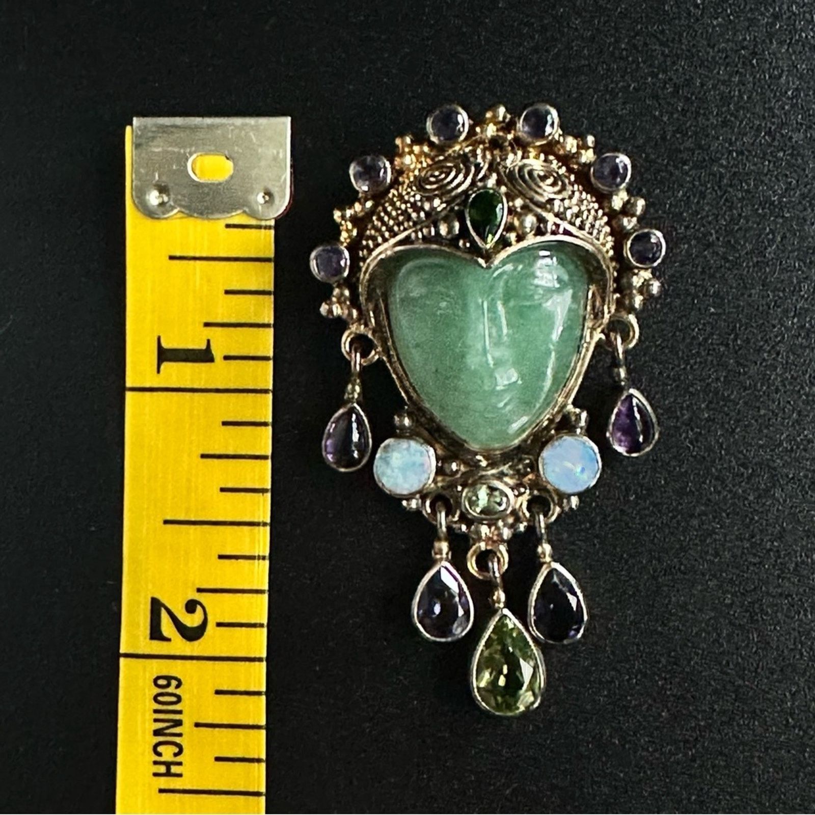 Other Vintage Gold Plated Sajen 925 Jade Face Brooch With Jewels Size ONE SIZE - 4 Thumbnail