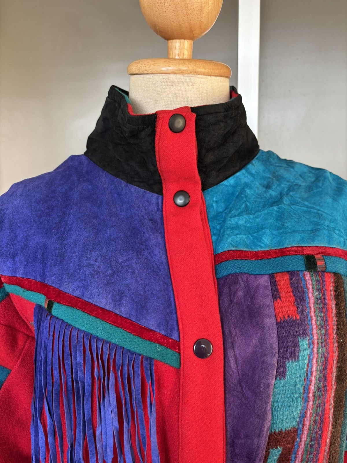 Designer × Vintage Santa Fe Re-creations 90s Suede Patchwork Fringe Jacket Size M / US 6-8 / IT 42-44 - 4 Thumbnail