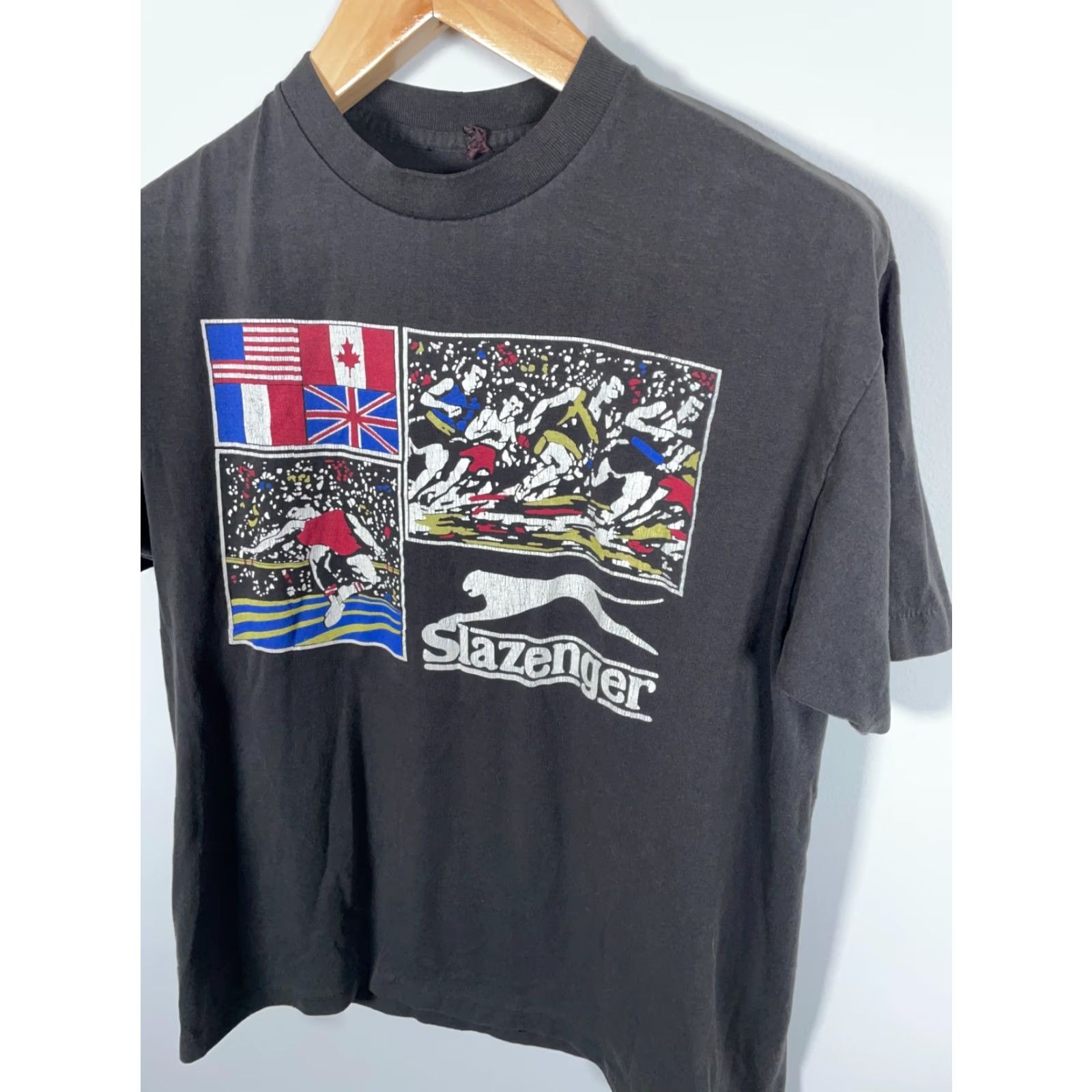 Vintage VINTAGE Slazenger T-Shirt Black Adult Large Slim Fit 80s Retro Sports USA Made Boys none Size US L / EU 52-54 / 3 - 7 Thumbnail