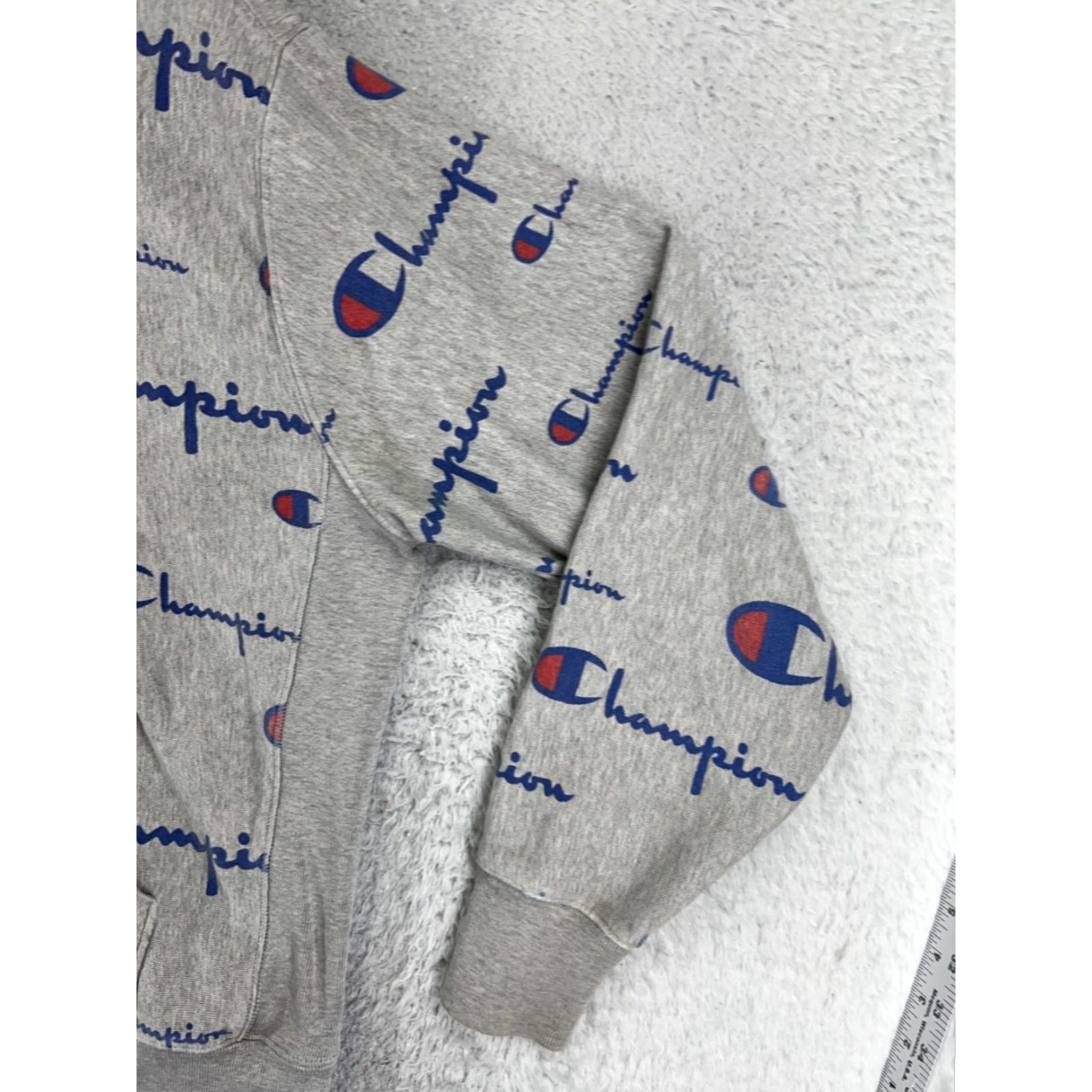 Champion Champion Hoodie Mens Large Gray All Over Print Pockets Zip Full Zip Cotton Polyester Jersey Logo __ Size US L / EU 52-54 / 3 - 2 Thumbnail