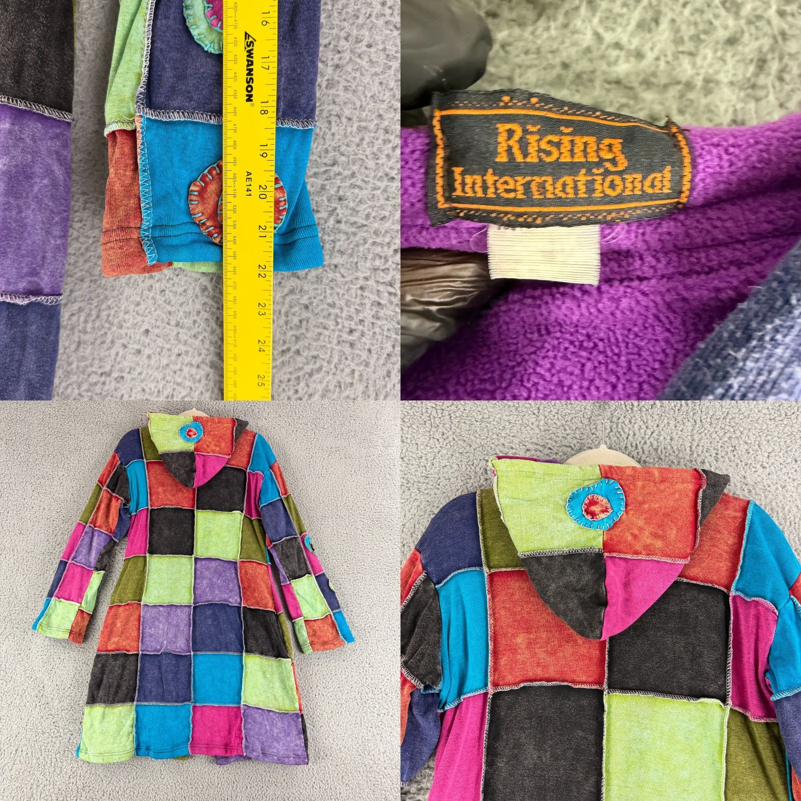 Vintage Rising international Sweater Womens M Pink Patchwork Knit Crew Neck Long Sleeve Cardigan Hippie 80s Bohemian Casual Fashion Size M / US 6-8 / IT 42-44 - 8 Thumbnail