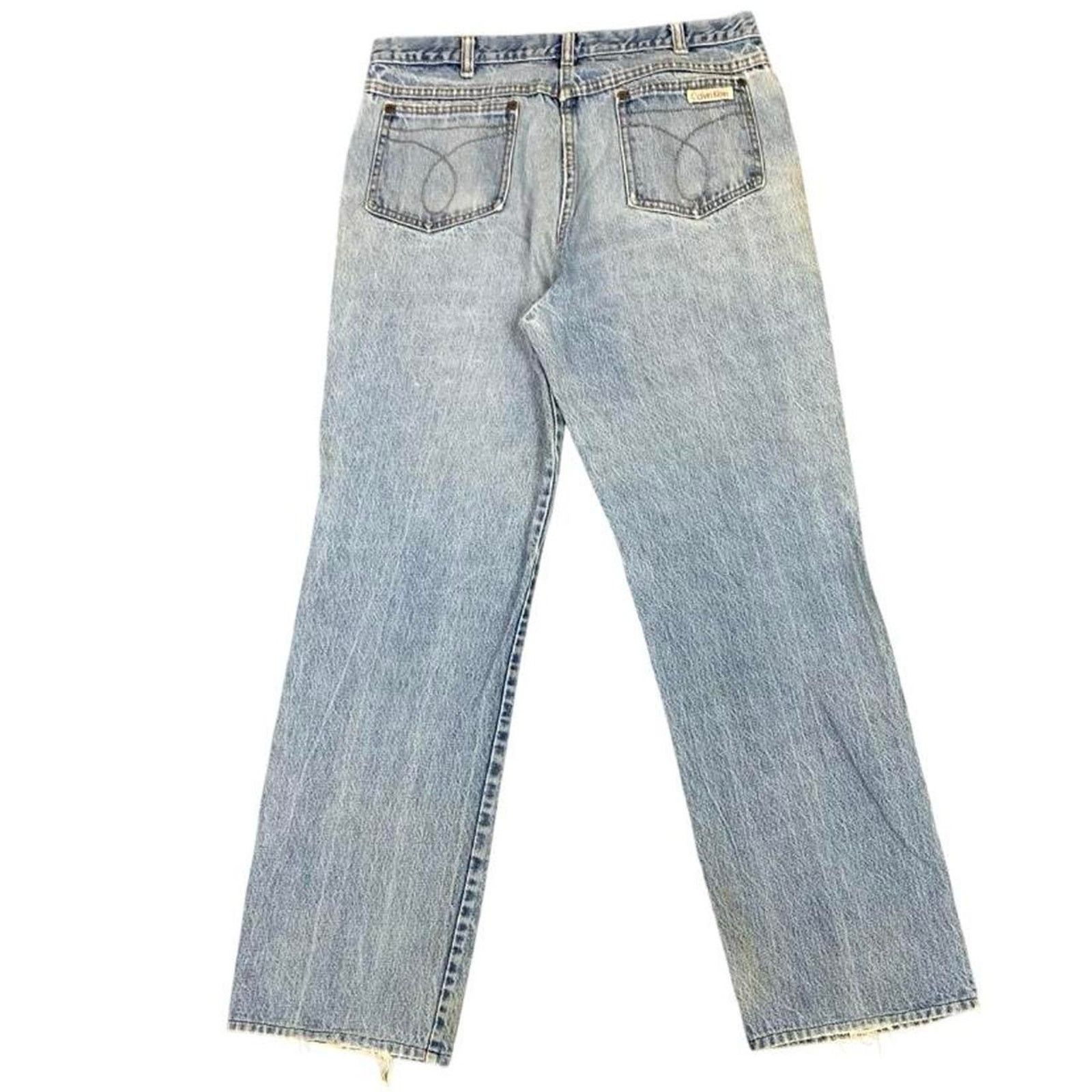 Calvin Klein × Vintage Vintage 90s Calvin Klein Distressed Stone Washed Blue Jeans Size 35" - 2 Thumbnail