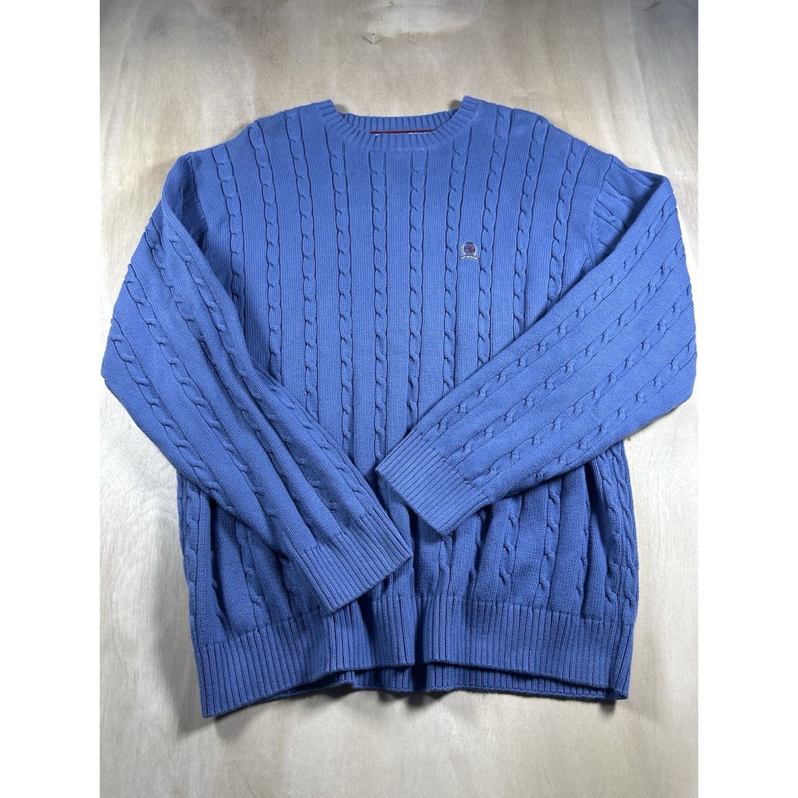 Tommy Hilfiger Tommy Hilfiger Blue Cable Knit Sweater Men Size XL Cotton Size US XL / EU 56 / 4 - 1 Thumbnail