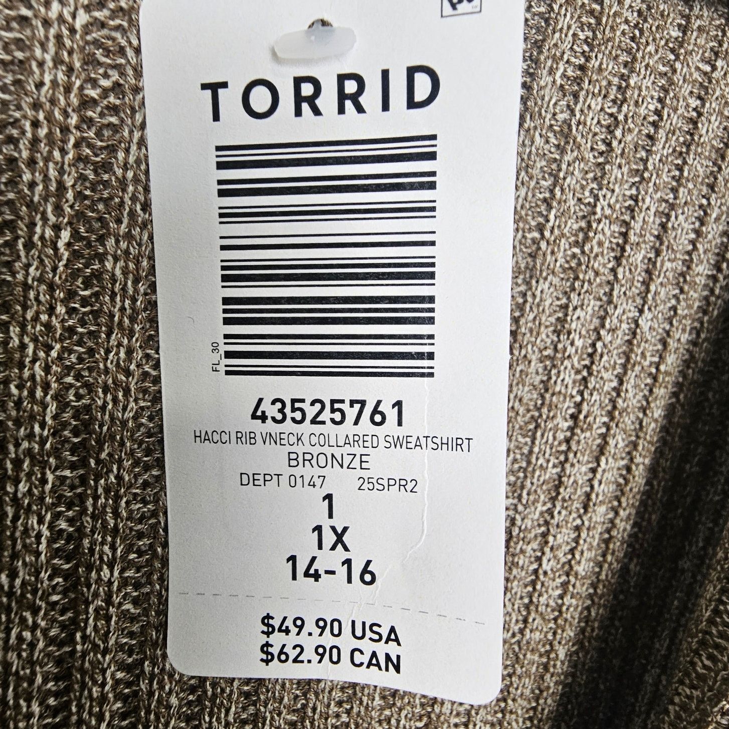 Corridor Torrid Womens Ribbed Collared Hacci Knit Bronze Sweater Size XL / US 12-14 / IT 48-50 - 8 Thumbnail