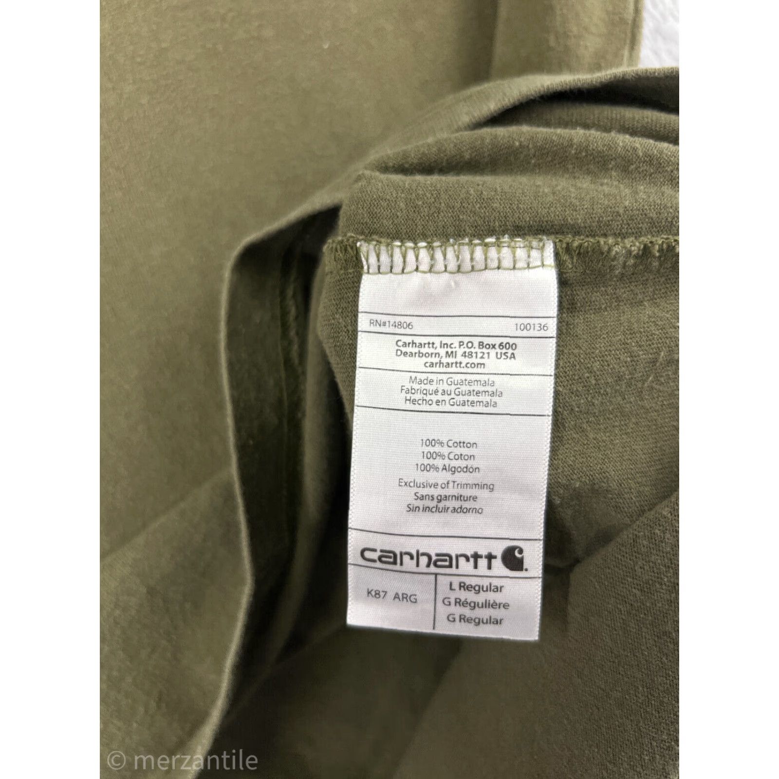 Carhartt Carhartt Shirt Mens Large Green Short Sleeve Crew Neck Pocket 100% Cotton K87 - Workwear T-Shirt, Vintage-Style Details Size US L / EU 52-54 / 3 - 4 Thumbnail