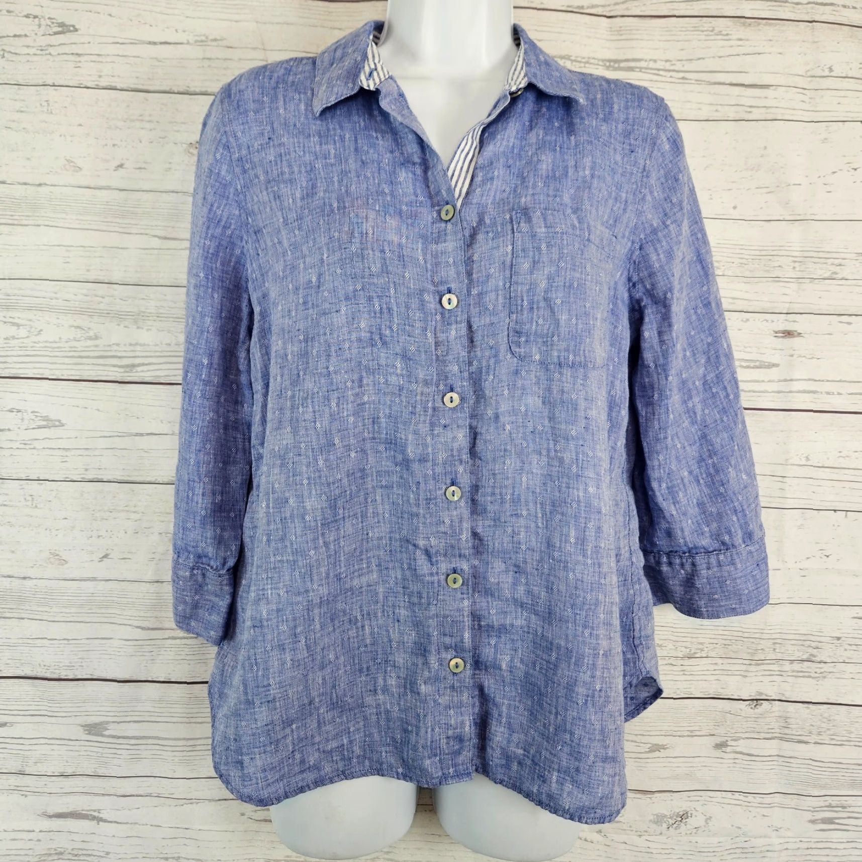 Vintage Chico's Womens Button-Up Top Sz 4/6 Linen 3/4 Sleeve Blue Size S / US 4 / IT 40 - 2 Thumbnail