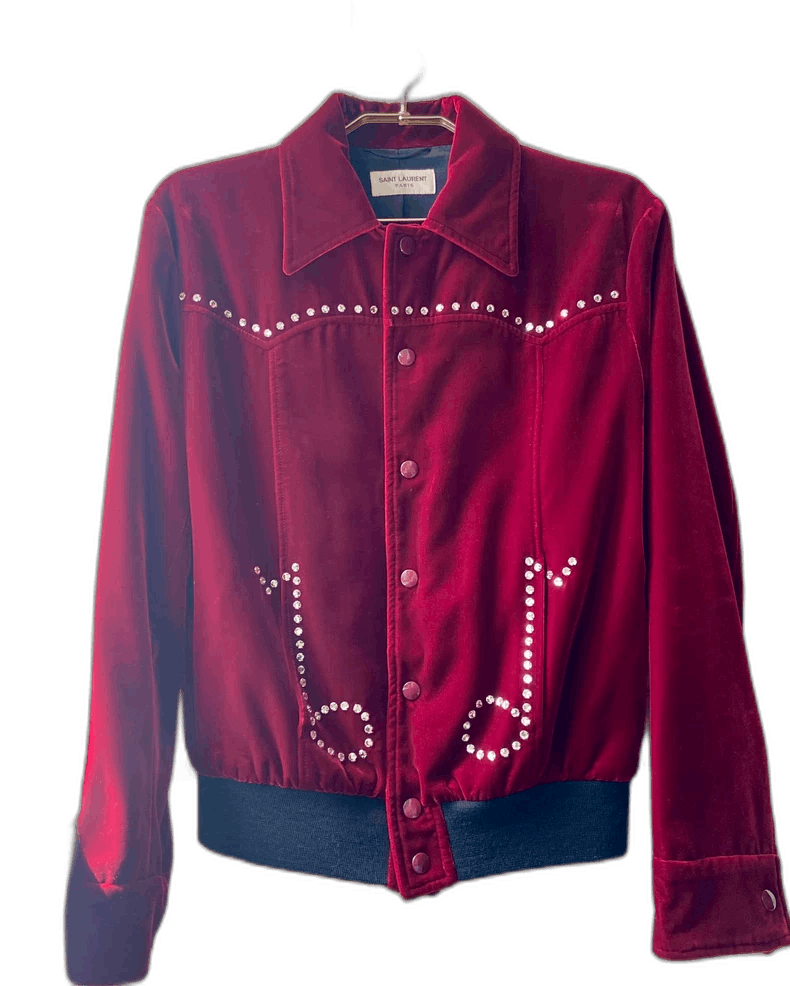 Saint Laurent Paris classic red velvet crystal detail jacket Size US L / EU 52-54 / 3 - 1 Thumbnail
