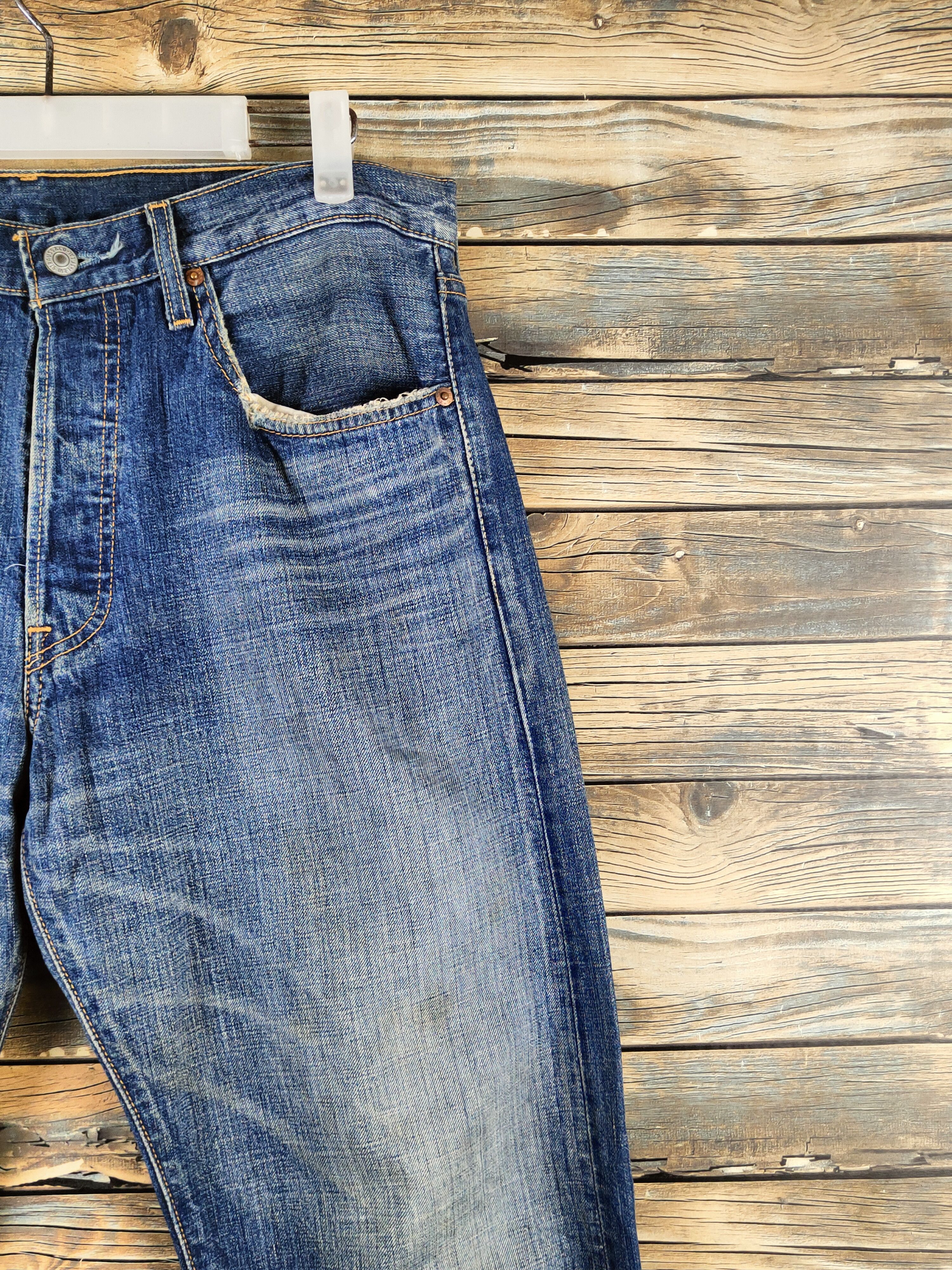Levi's 501 Levi's Blue Distressed Ripped denim Jeans #S2834 Size US 33 - 5 Thumbnail
