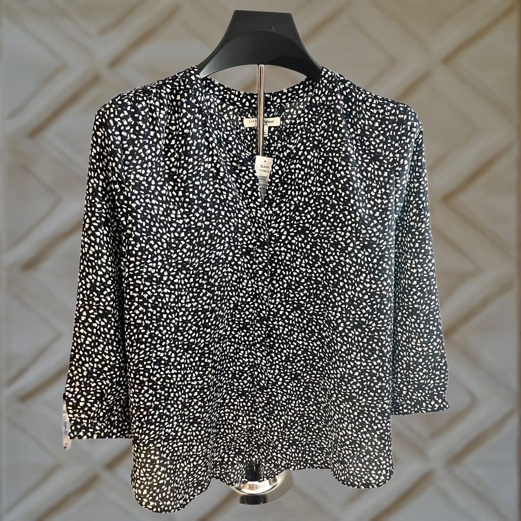 Vintage VINTAGE Jachs Girlfriend Blouse Shirt 3/4 Sleeve V-Neck Black White Polka Dot Women's S Size S / US 4 / IT 40 - 1 Thumbnail