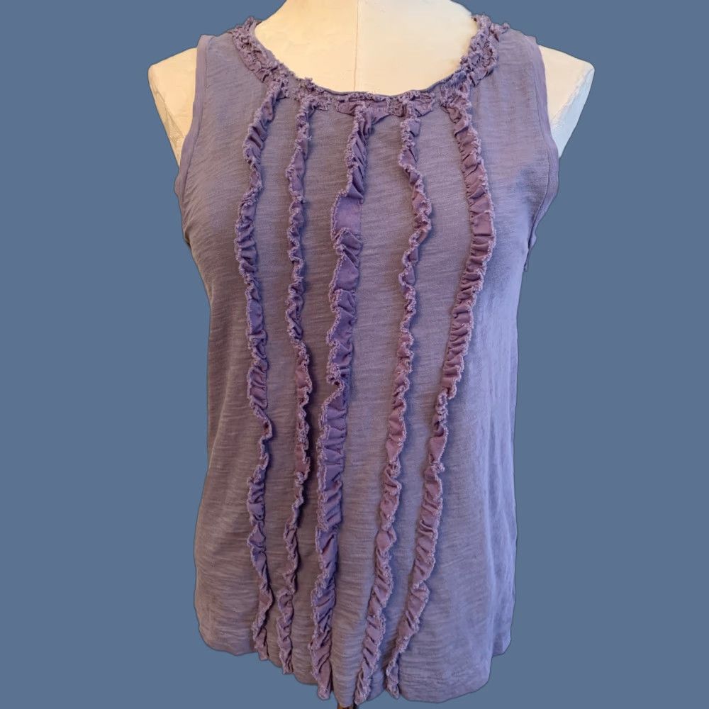 J.Crew VINTAGE Small J.Crew Purple Tank Muted Purple Knit Ruffle Front Style Sleeveless Women's Size S / US 4 / IT 40 - 1 Thumbnail