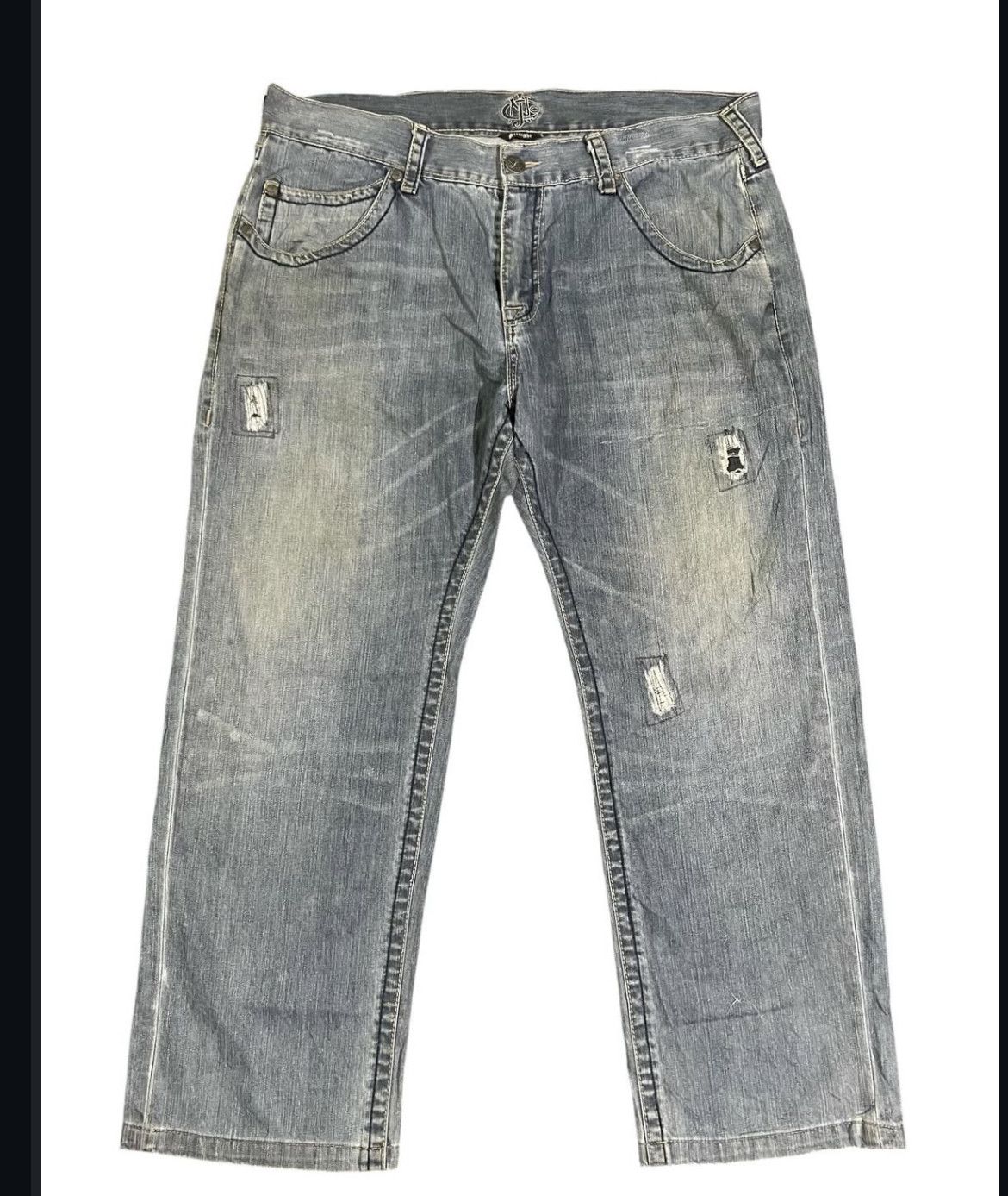 JNCO 2000s JNCO Cross Ripped Embroidery Wash Jeans y2k Size US 40 / EU 56 - 2 Thumbnail