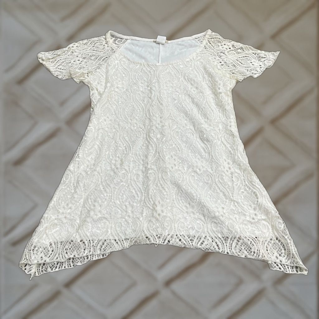 Vintage Brittany Black White Lace Sequin Tunic Blouse Womens Small Casual Size S / US 4 / IT 40 - 1 Thumbnail