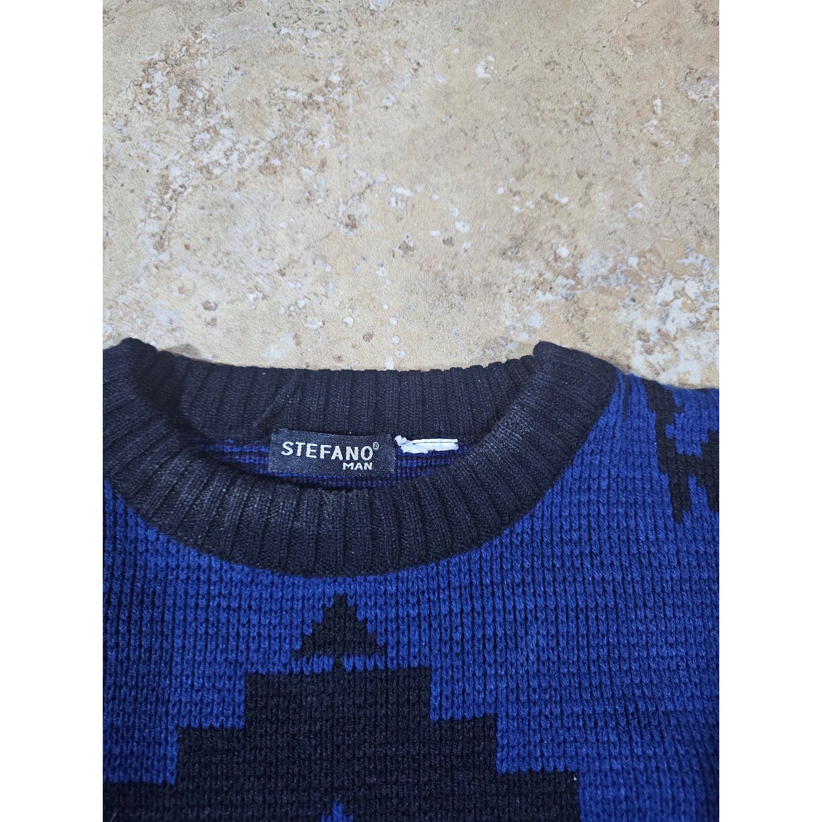 Other Stefano Man Geometric Sweater Black Blue White Sz L? 1990s Size US L / EU 52-54 / 3 - 3 Thumbnail