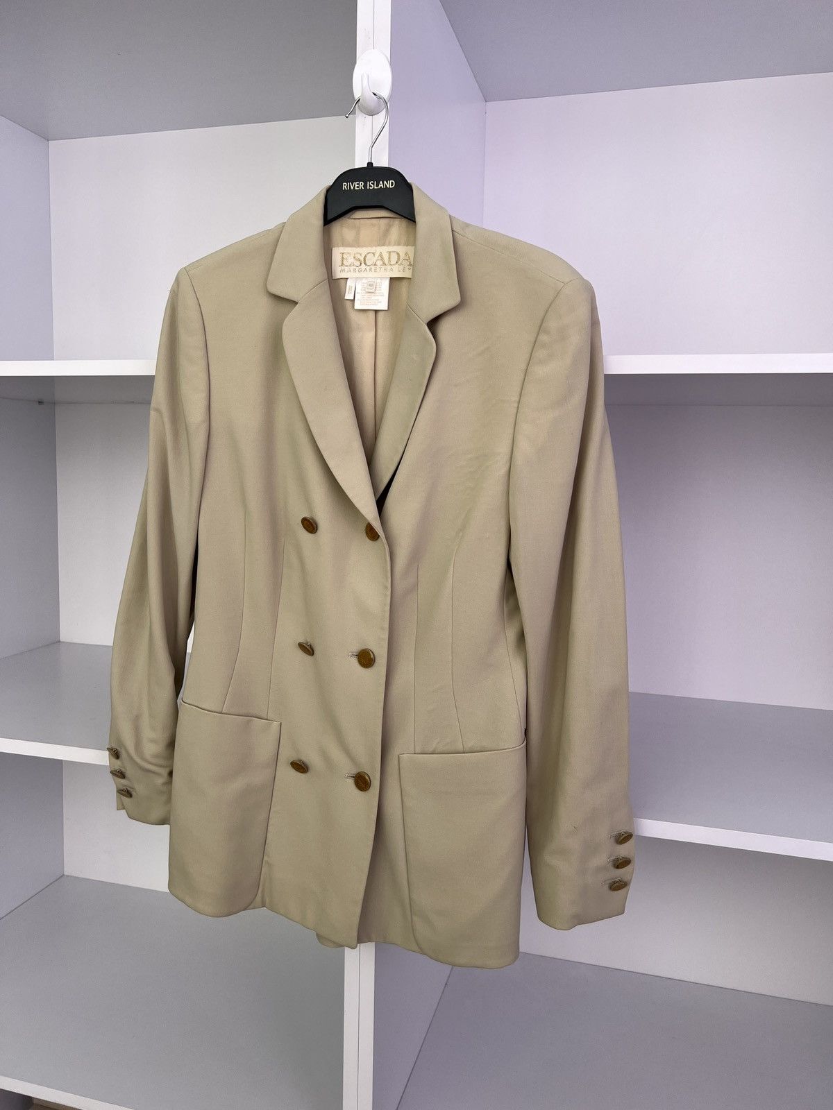 Designer × Escada × Vintage Vintage ESCADA Women's Beige Wool Blazer Jacket Size S / US 4 / IT 40 - 5 Thumbnail