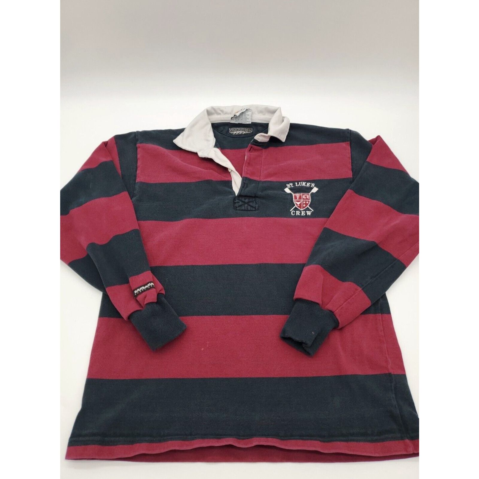 image of Vintage Barbarian Rugby Wear Polo Shirt Mens Small Striped St Lukes Crew..6373 in White