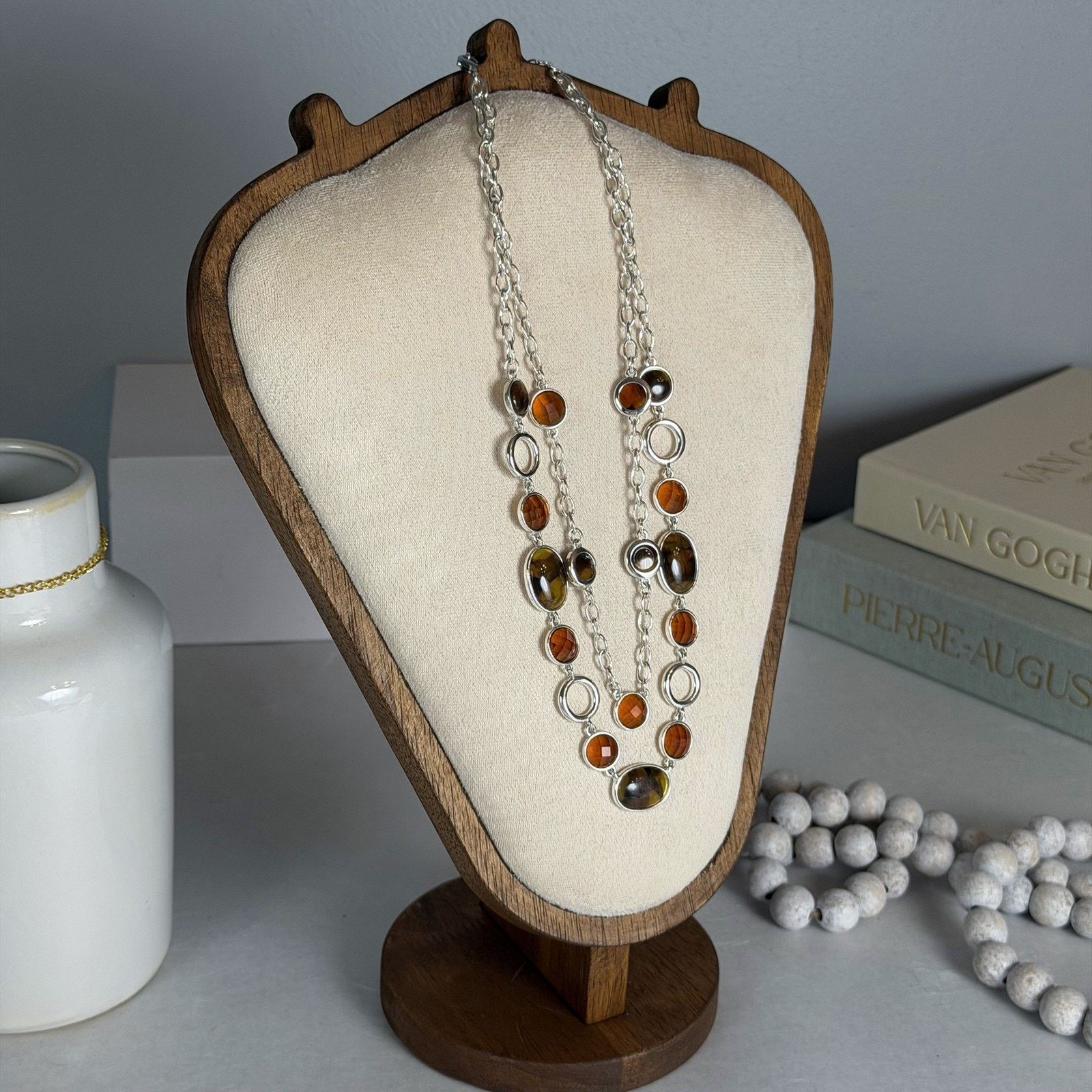 Monet VTG 1980 Monet Earth-Tones Faceted Bead 16" Layered Necklace Size ONE SIZE - 2 Thumbnail