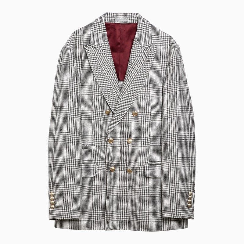 image of Brunello Cucinelli Brown Prince Of Wales Double-Breasted Jacket, Men's (Size Large)