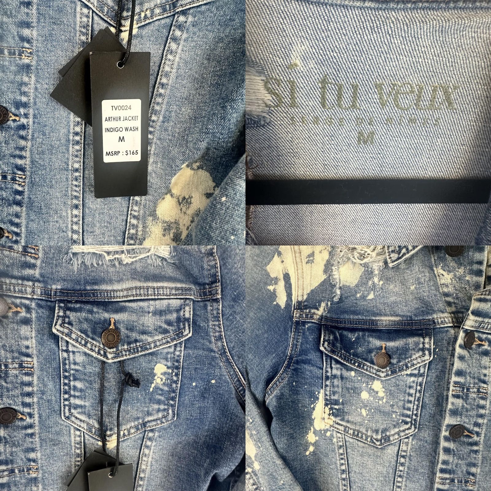Denime Si Tu Veux Arthur Jacket Mens M Indigo Wash Distressed Paint Splatter Denim Size US M / EU 48-50 / 2 - 8 Thumbnail