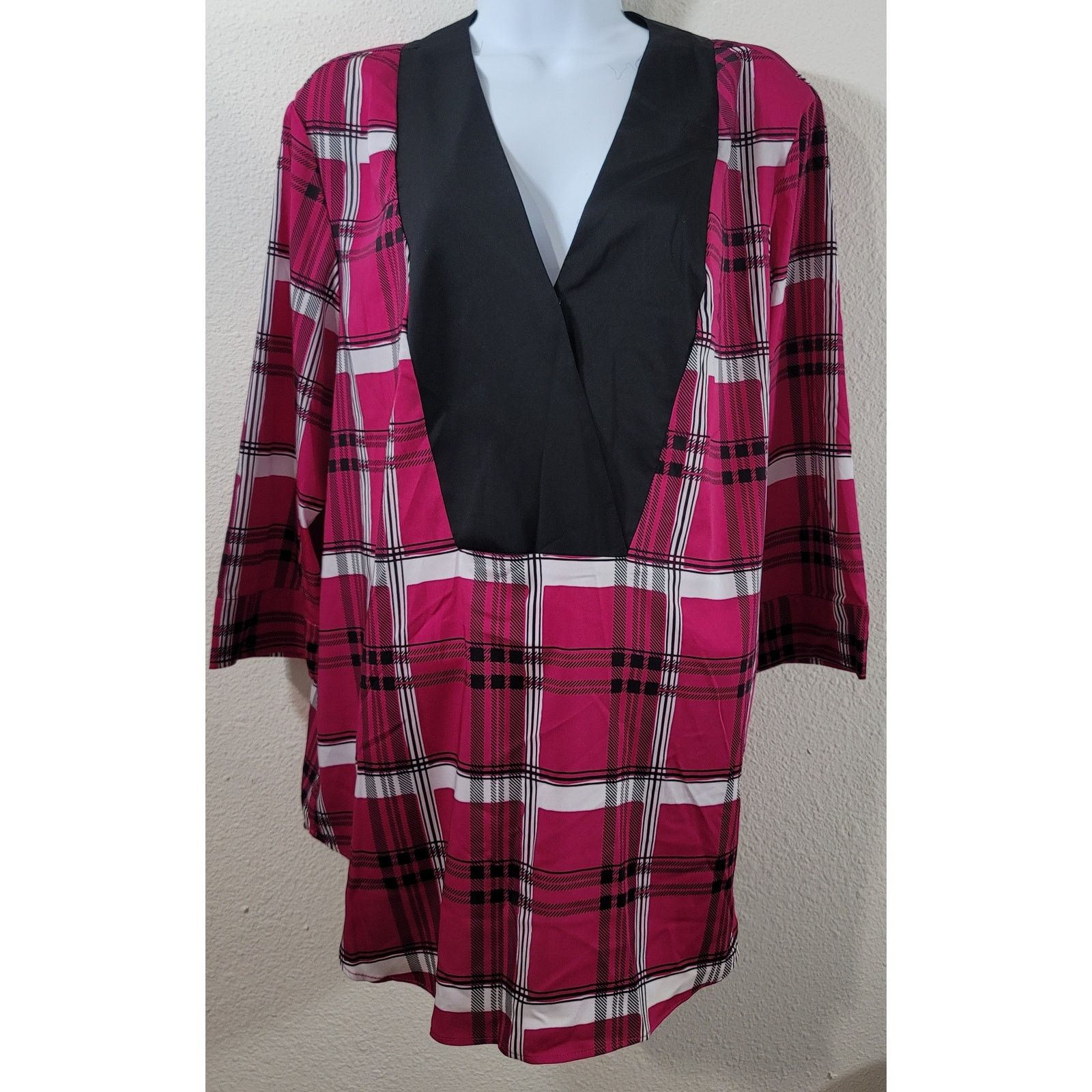 Other Cato Pink Black Plaid Snap Front Closure Top 14W 16W Plus Size XXL / US 16-18 / IT 52-54 - 1 Thumbnail