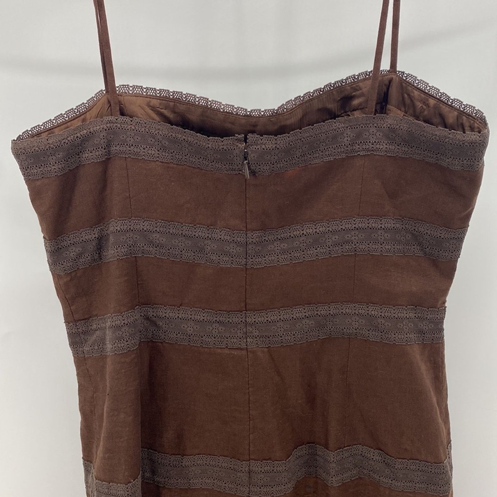 MAGGY LONDON Vintage Maggy London Brown Linen Dress Lace midi 90s Y2K Size XL / US 12-14 / IT 48-50 - 8 Thumbnail