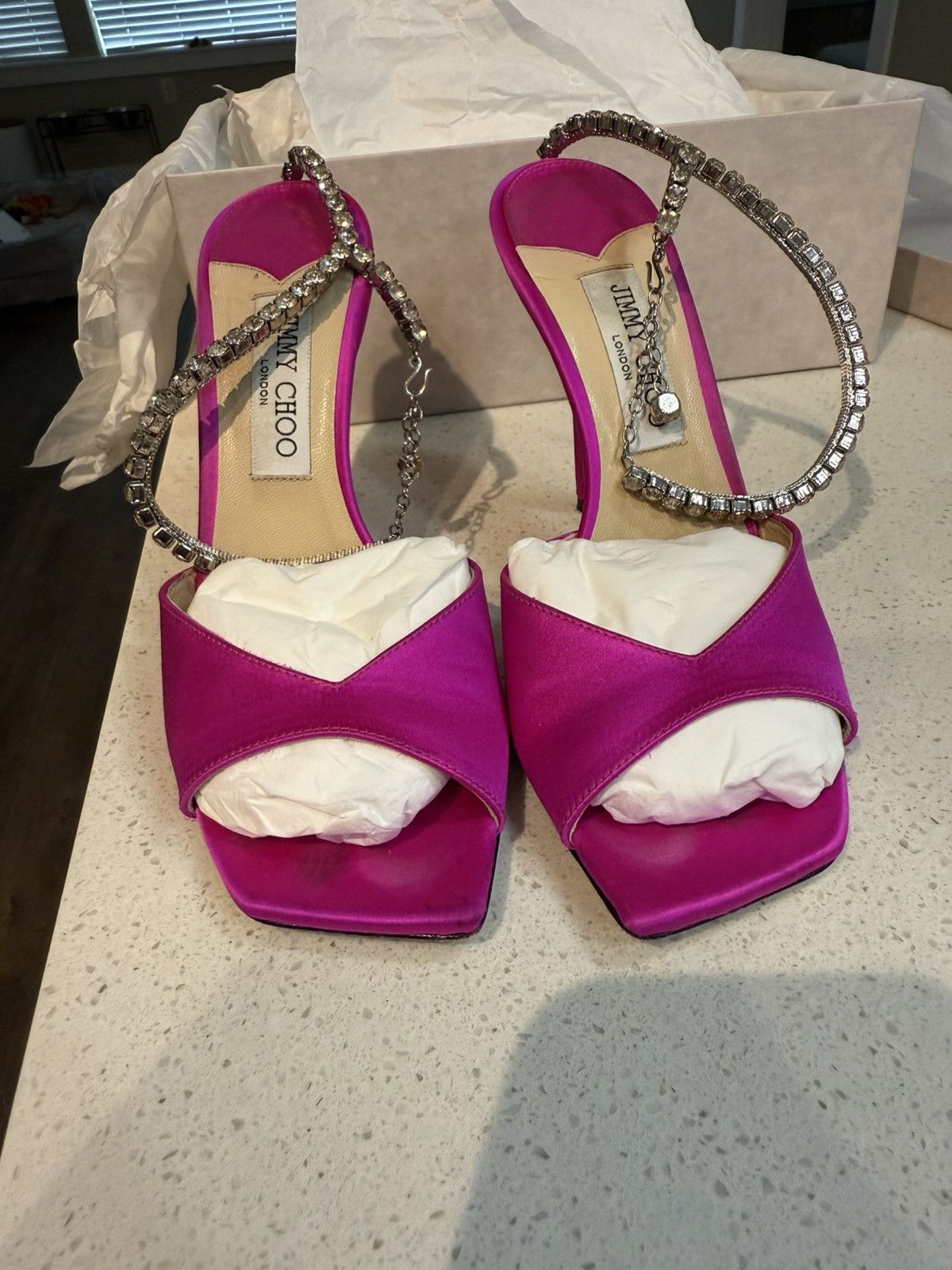 Jimmy Choo Saeda Suede Crystal Ankle-Strap Sandal Size US 9.5 / IT 39.5 - 2 Thumbnail