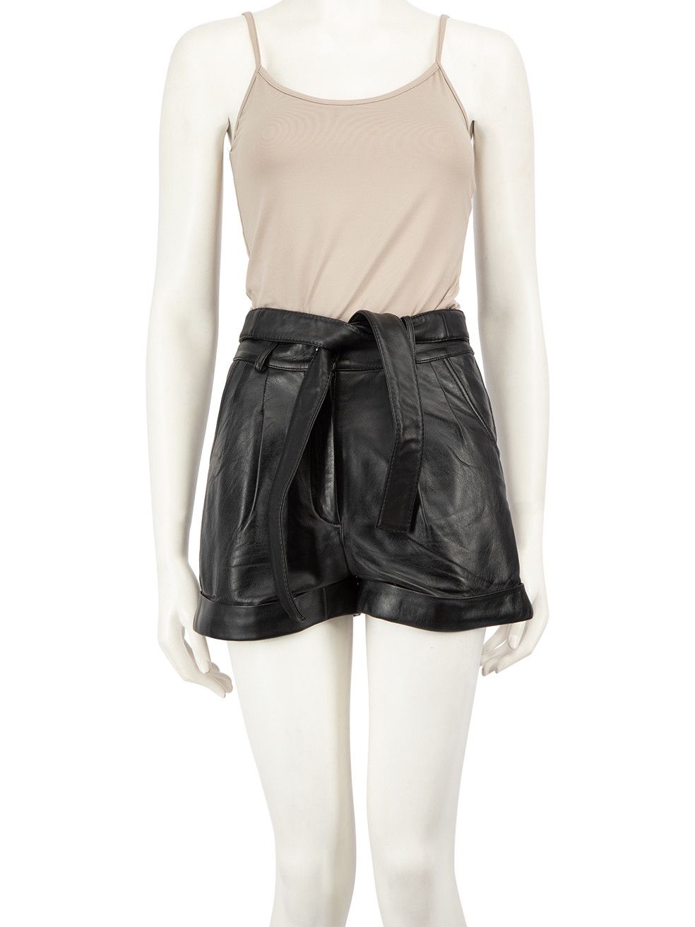 image of Maje Black Leather Belted Shorts, Women's (Size 26)