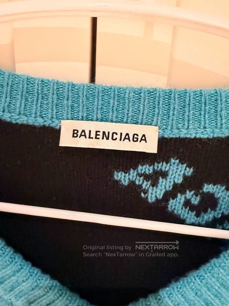 Balenciaga Balenciaga Lake Blue Full Logo Printed Sweater Size S / US 4 / IT 40 - 4 Thumbnail