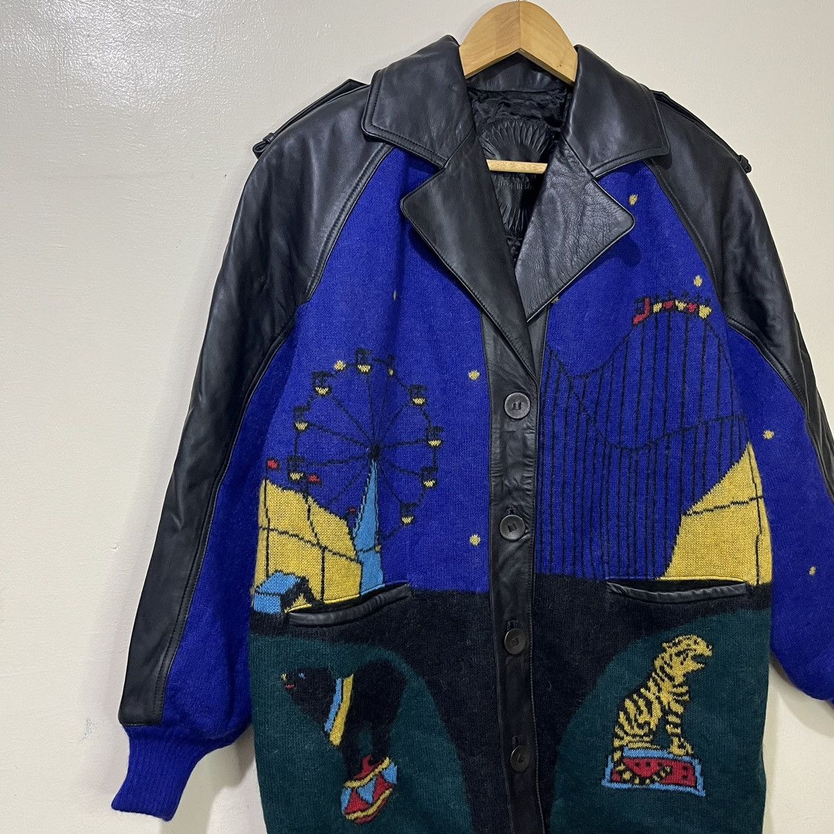 Torras 1990's Torras Spain Art Design Leather Wool Coat Jacket Size US L / EU 52-54 / 3 - 2 Thumbnail