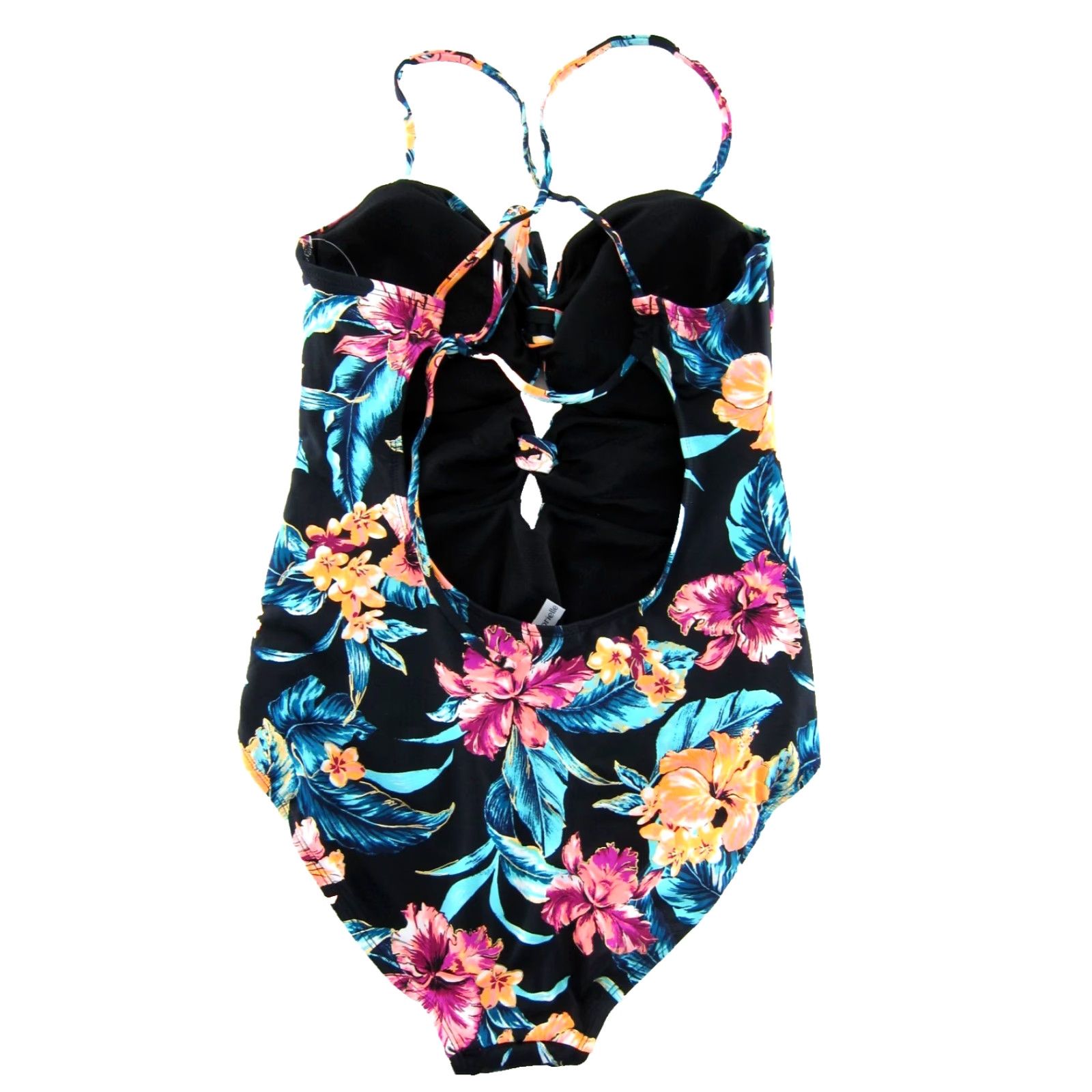 Vintage Ambrielle NWT One Piece Swimsuit (Medium) – Black Blue Pink Orange Tropical Floral; Nylon Spandex; Padded Bust; Lined; Women's Beach Wear Size ONE SIZE - 2 Thumbnail