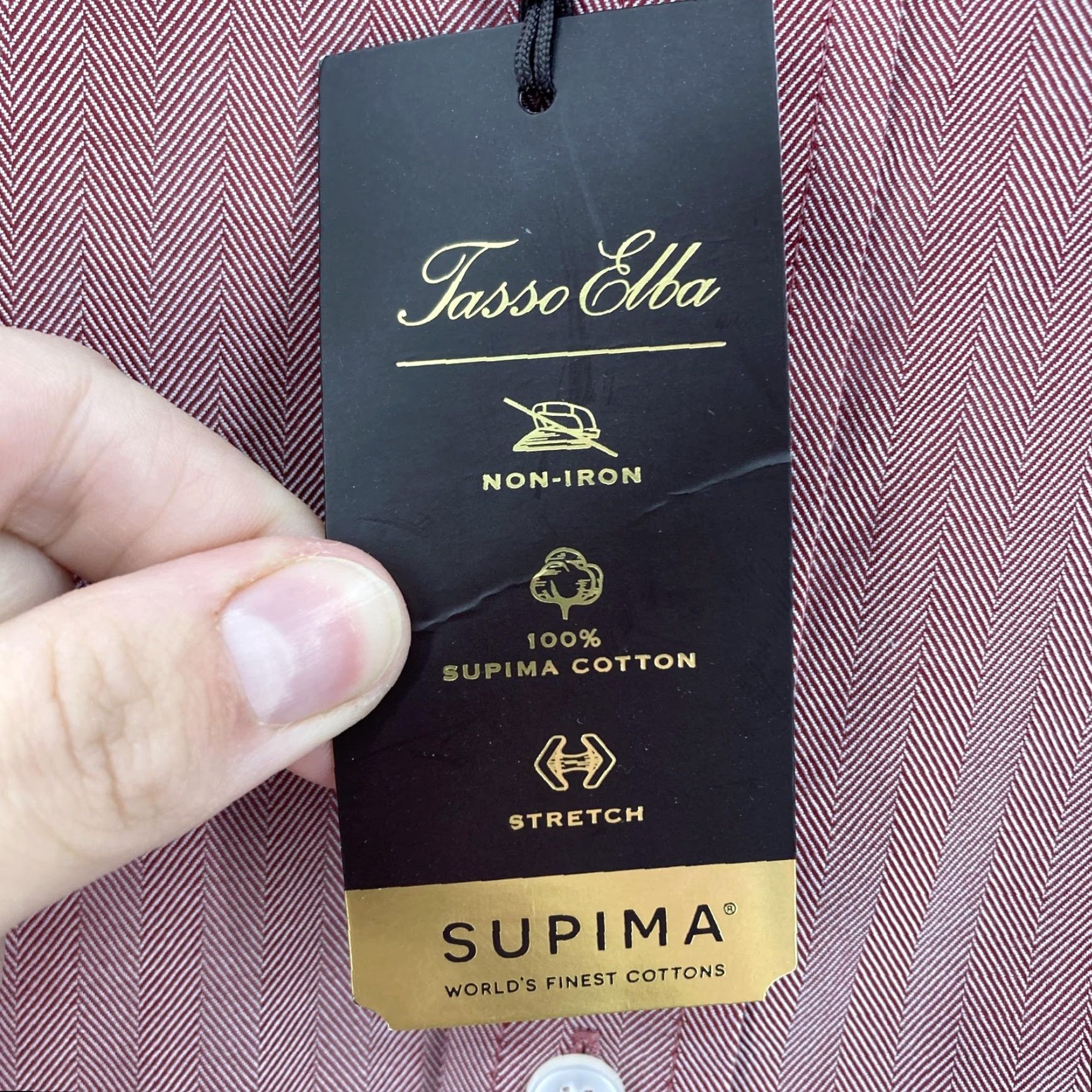 Tasso Elba VINTAGE Tasso Elba Shirt Mens XL Burgundy Herringbone Non-Iron Supima Cotton Dress Shirt Mens XL Long Sleeve 100% Cotton Stretch Size US XL / EU 56 / 4 - 6 Thumbnail