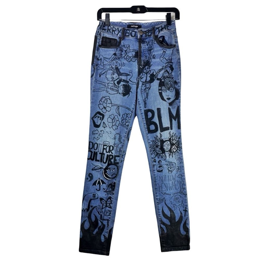 Other REFUGE Women's Manufactured Scribble Jeans Amazing Art 4 Size 27" / US 4 / IT 40 - 1 Thumbnail