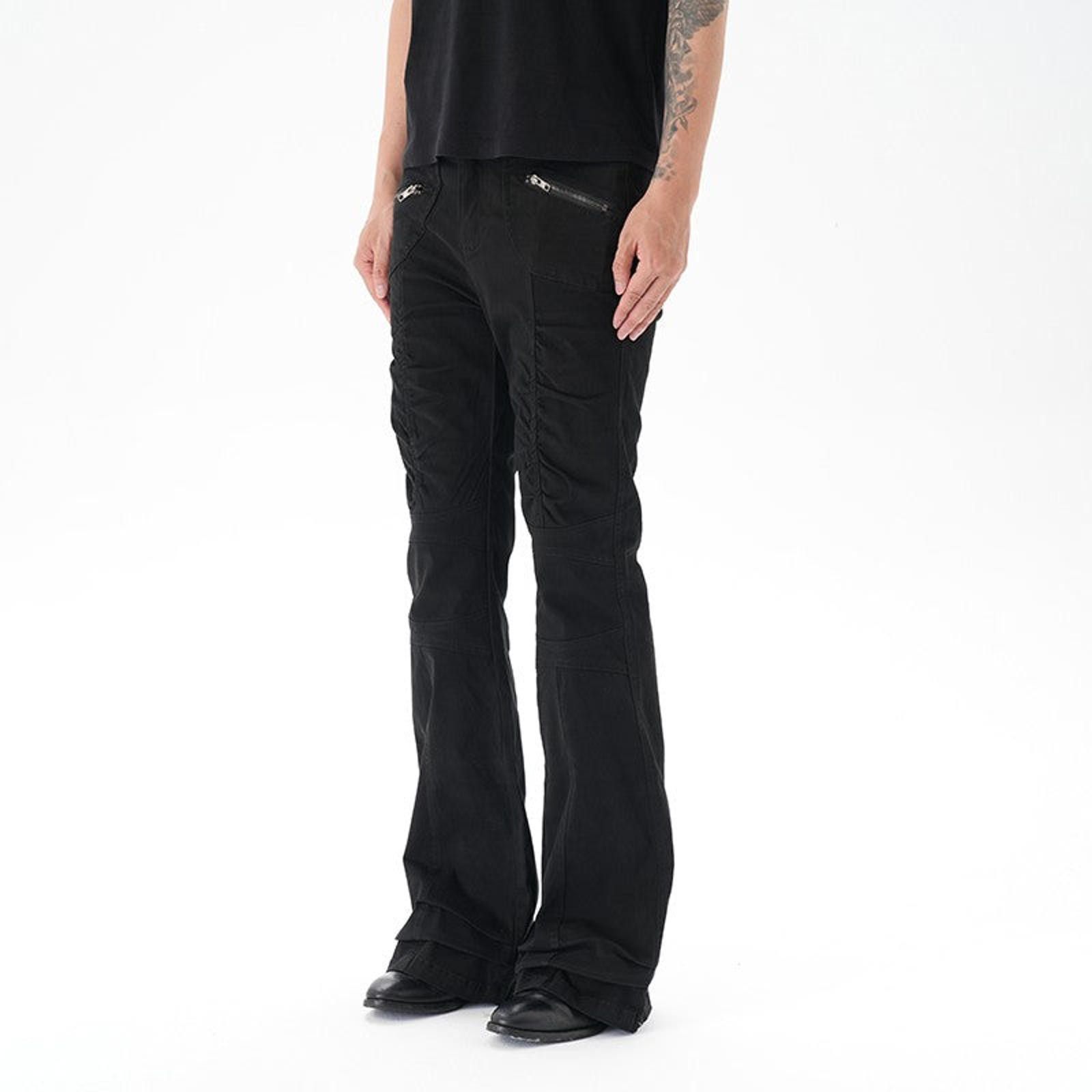 Vintage Black Pleated Cargo Flared Pants, Stacked Pants / Trousers Size US 33 - 4 Thumbnail