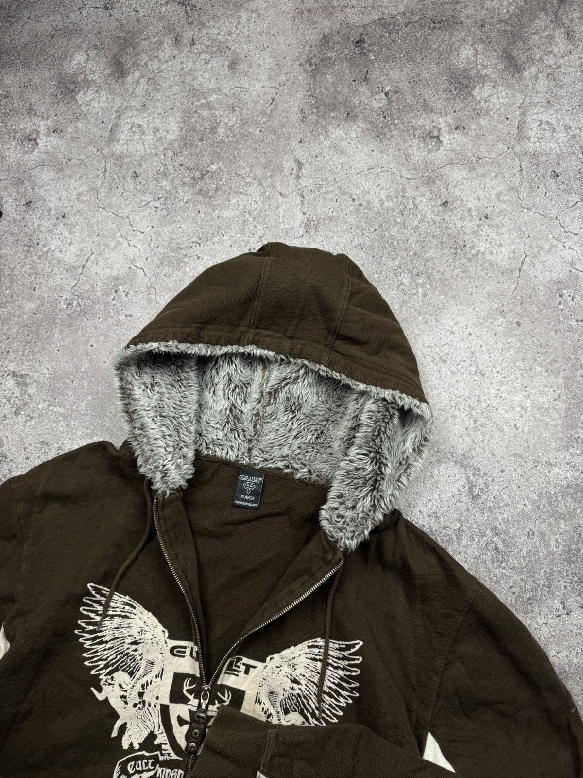 If Six Was Nine LGB Styled Cross Fur Brown Y2K Zip Hoodie