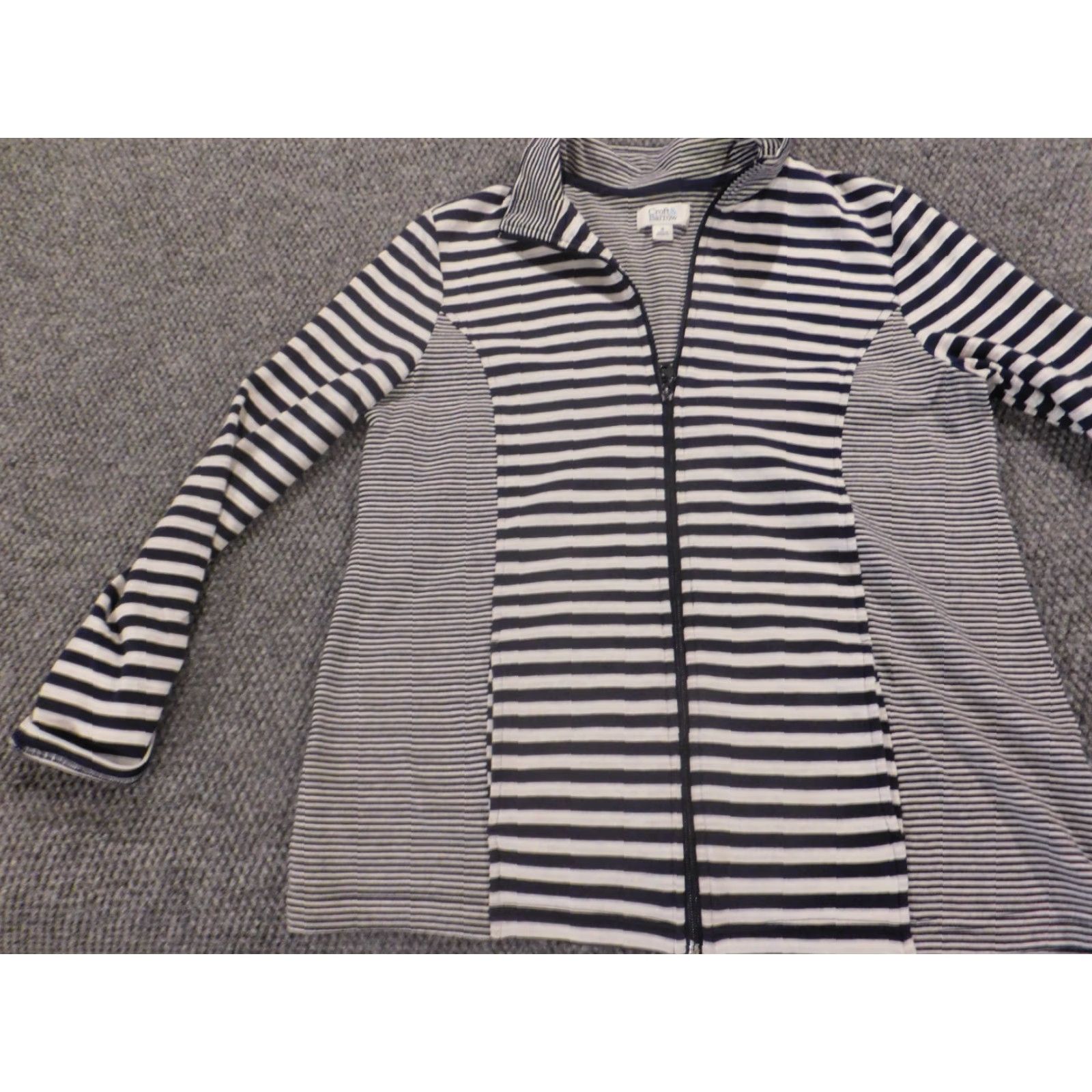 Croft & Barrow Croft & Barrow Womens Sweater M Blue Stripe Full Zip Classic Knit Pullover Mock Neck Long Sleeve Casual Winter Cotton Polyester Size M / US 6-8 / IT 42-44 - 4 Thumbnail