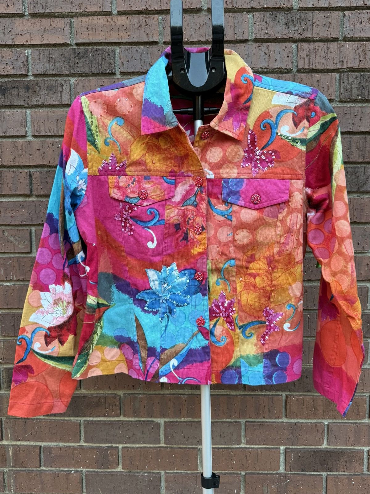 Other Choices Jacket Colorful Floral Embellished Petite Large Size L / US 10 / IT 46 - 1 Thumbnail