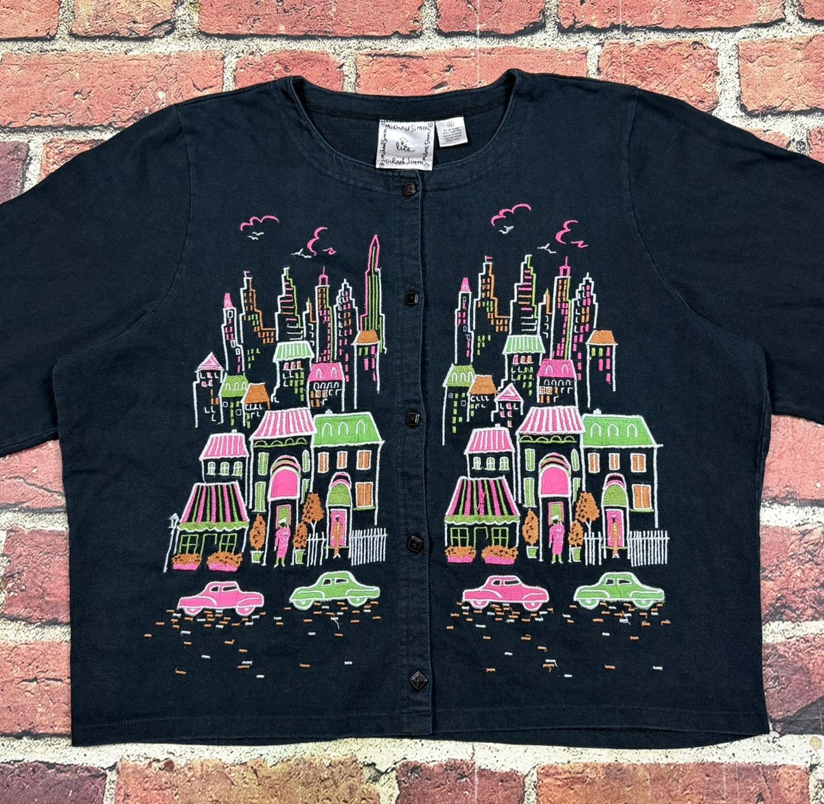 Other Michael Simon Lite Cardigan Cropped City Skyline Cars Houses Size XL / US 12-14 / IT 48-50 - 3 Thumbnail