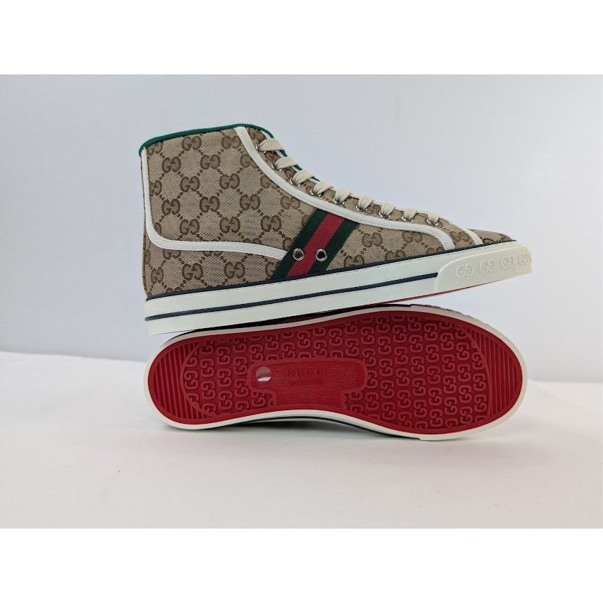 Gucci o1rshd1 Tennis 1977 Canvas High-Top Sneakers in Beige Ebony Size US 11 / EU 44 - 14 Thumbnail