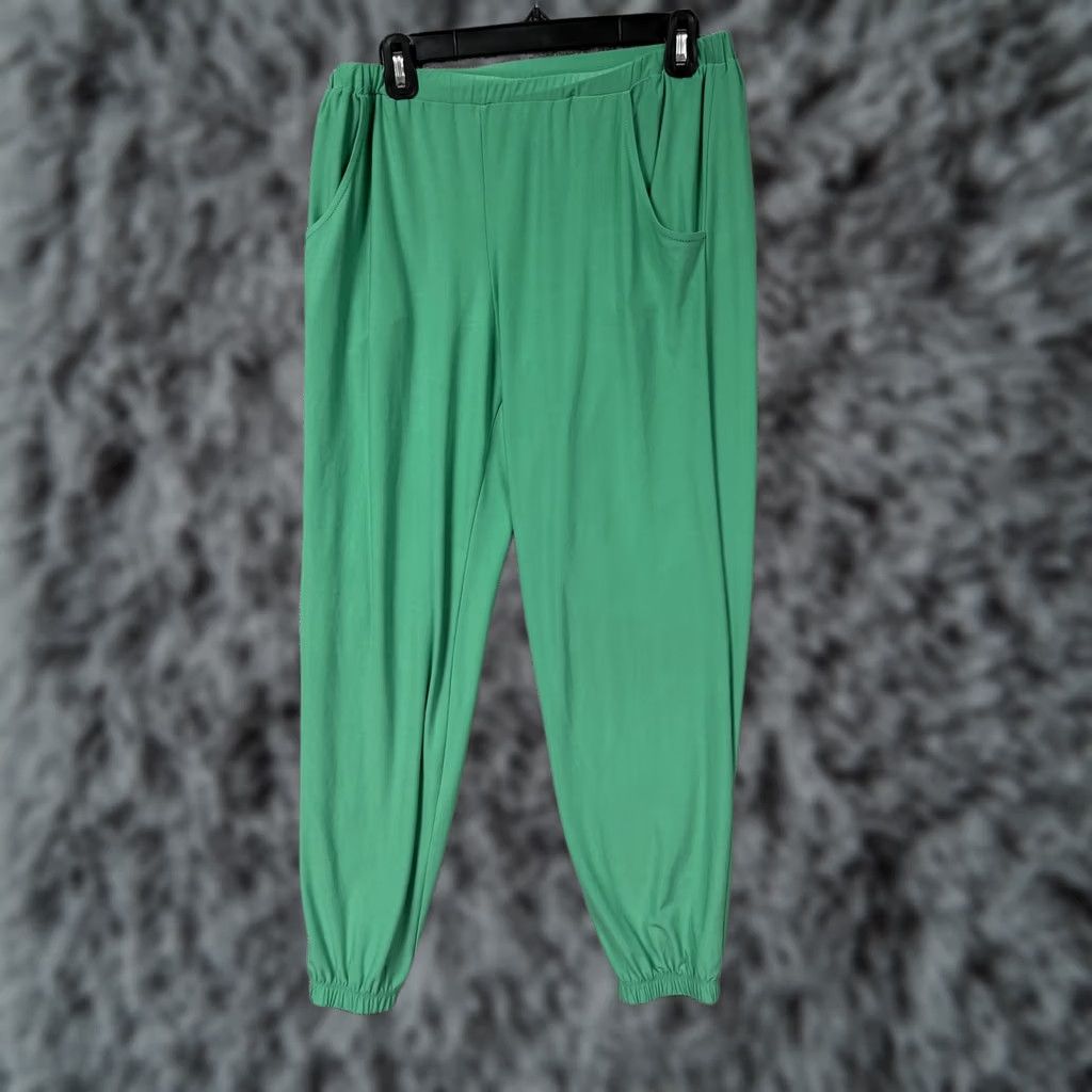 J Brand Slinky Brand Jogger Pants Womens M Green Tapered Pull On Elastic Waist Pockets Jersey 95% Polyester 5% Spandex USA Size 32" / US 10 / IT 46 - 1 Thumbnail